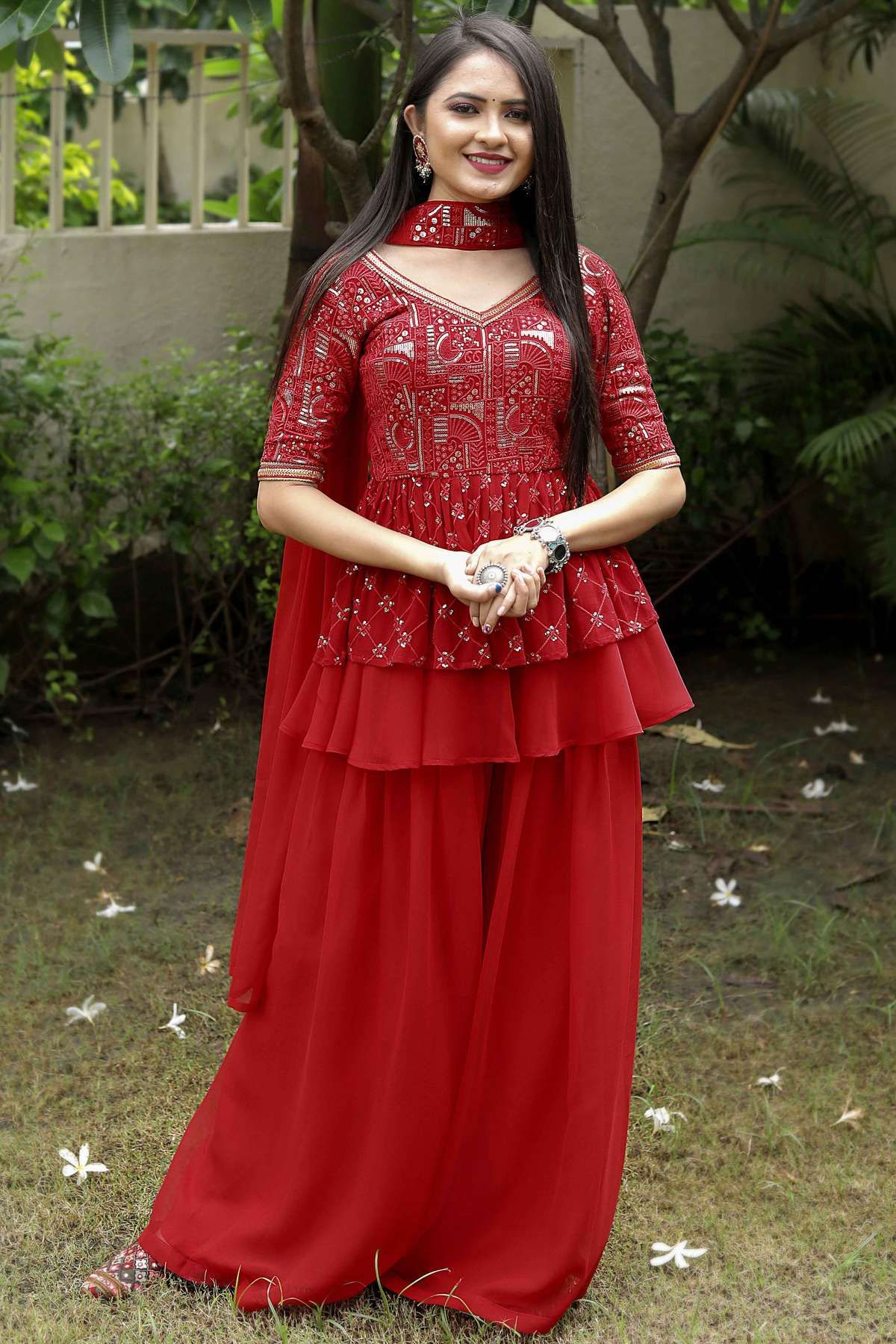 Heavy Chinon Sharara Salwar Kameez - Indian Dress - C845C | Fabricoz USA