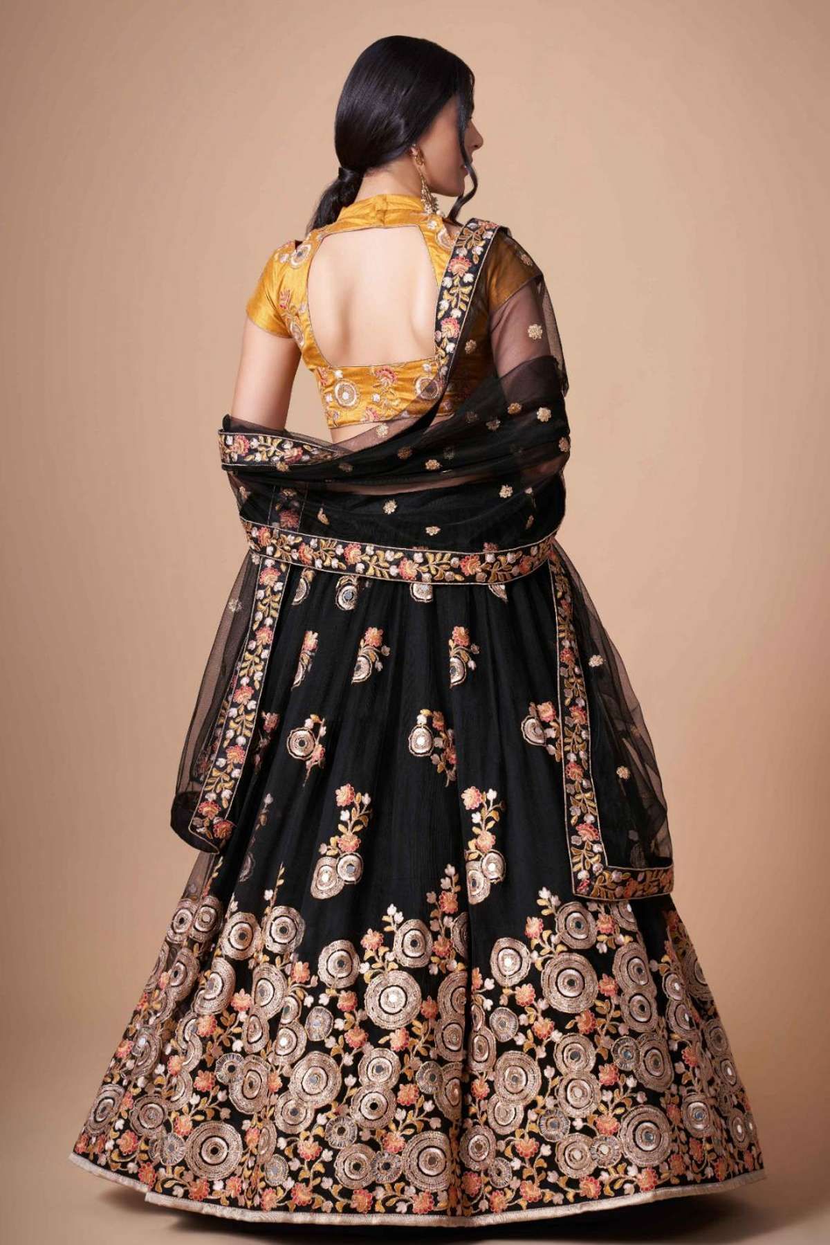 Buy Black Muslin Mirror Work Lehenga Set | Shakira the Label