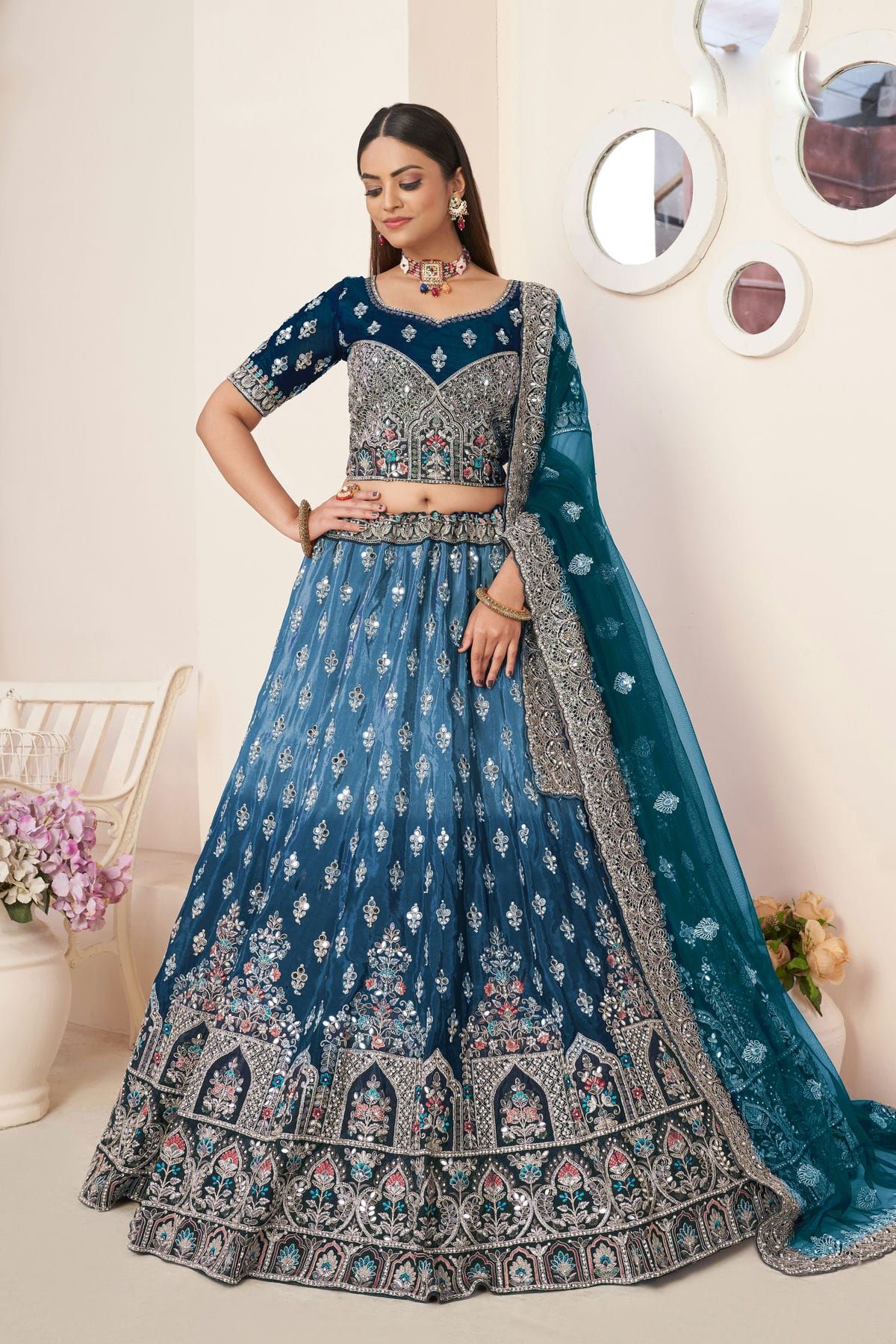 The Saadgi – New Designer Sequence Work Lehenga Choli with Dupatta Set  (Mehendi) – The Saadgi