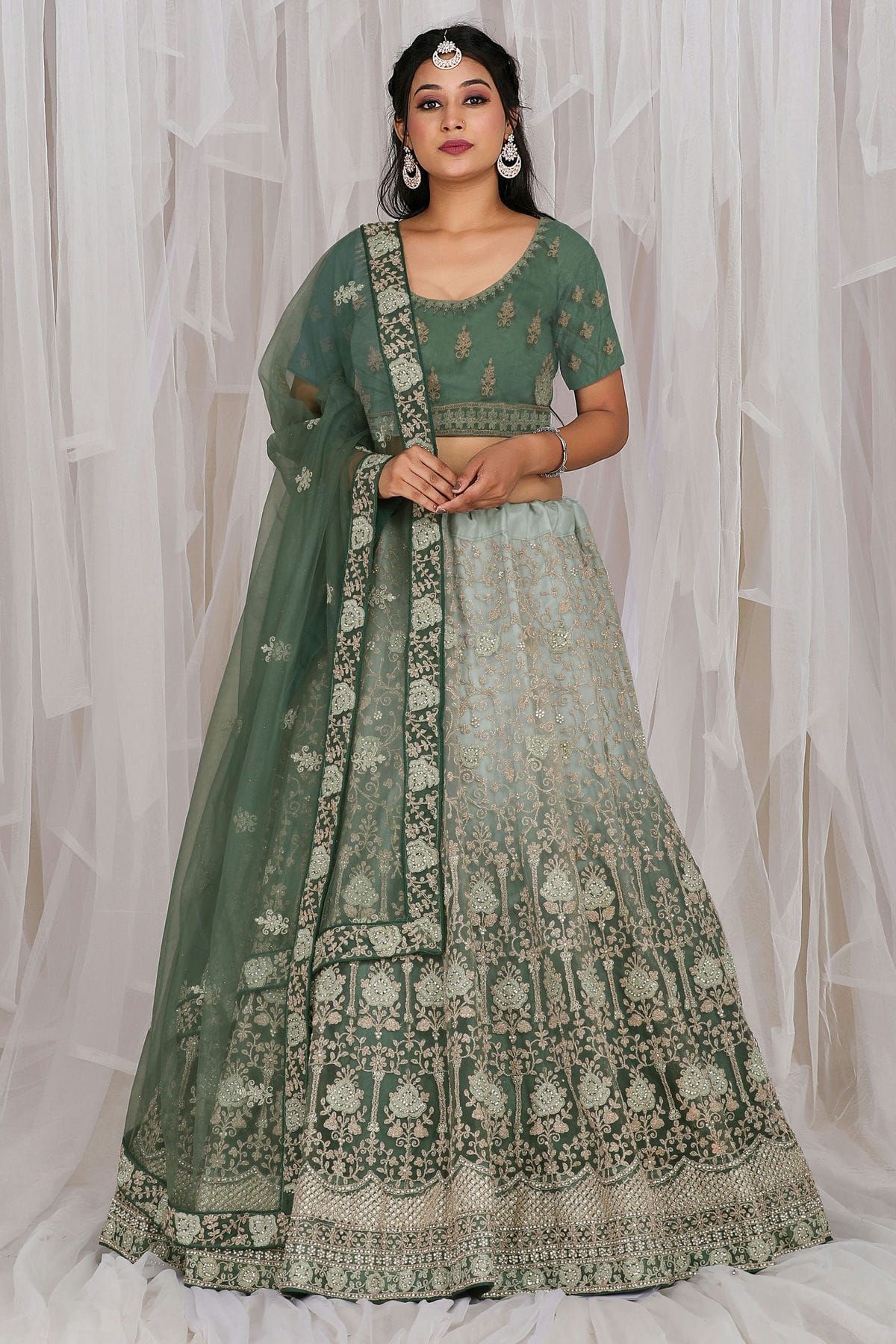 Jacquard Woven Lehenga Choli LD5642748 In Green Colour