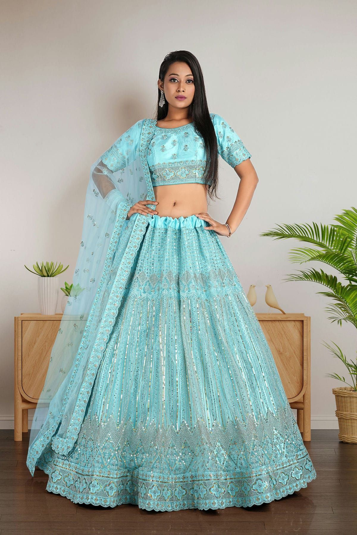 Embroidery Zari And Zarkan With Sequence And Multithread Touchup Semi  Stitched Lehenga Choli LD02290771