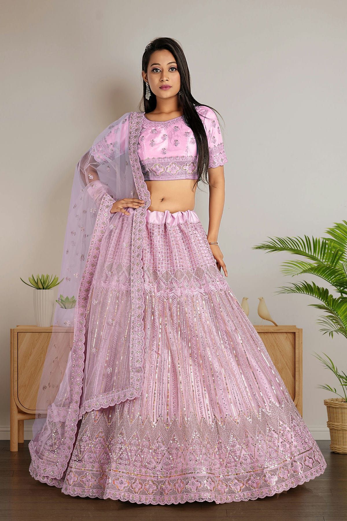 Embroidery Zari And Zarkan With Sequence And Multithread Touchup Semi Stitched Lehenga Choli In Pink Colour LD02290774 A