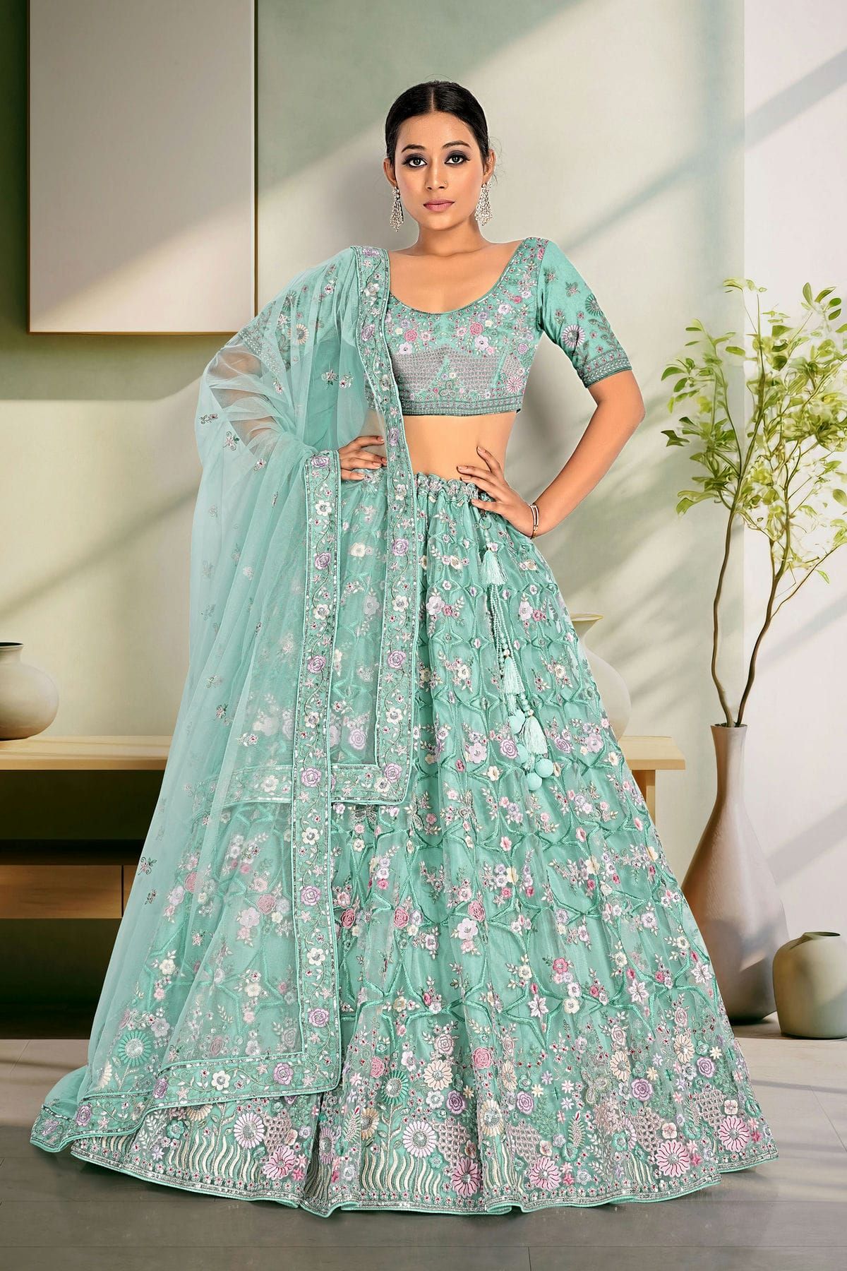 Buy HALFSAREE STUDIO Women Cream Embellished Banarasi Silk Semi-Stitched  Lehenga with Unstitched Blouse and Dupatta Online at Best Prices in India -  JioMart.