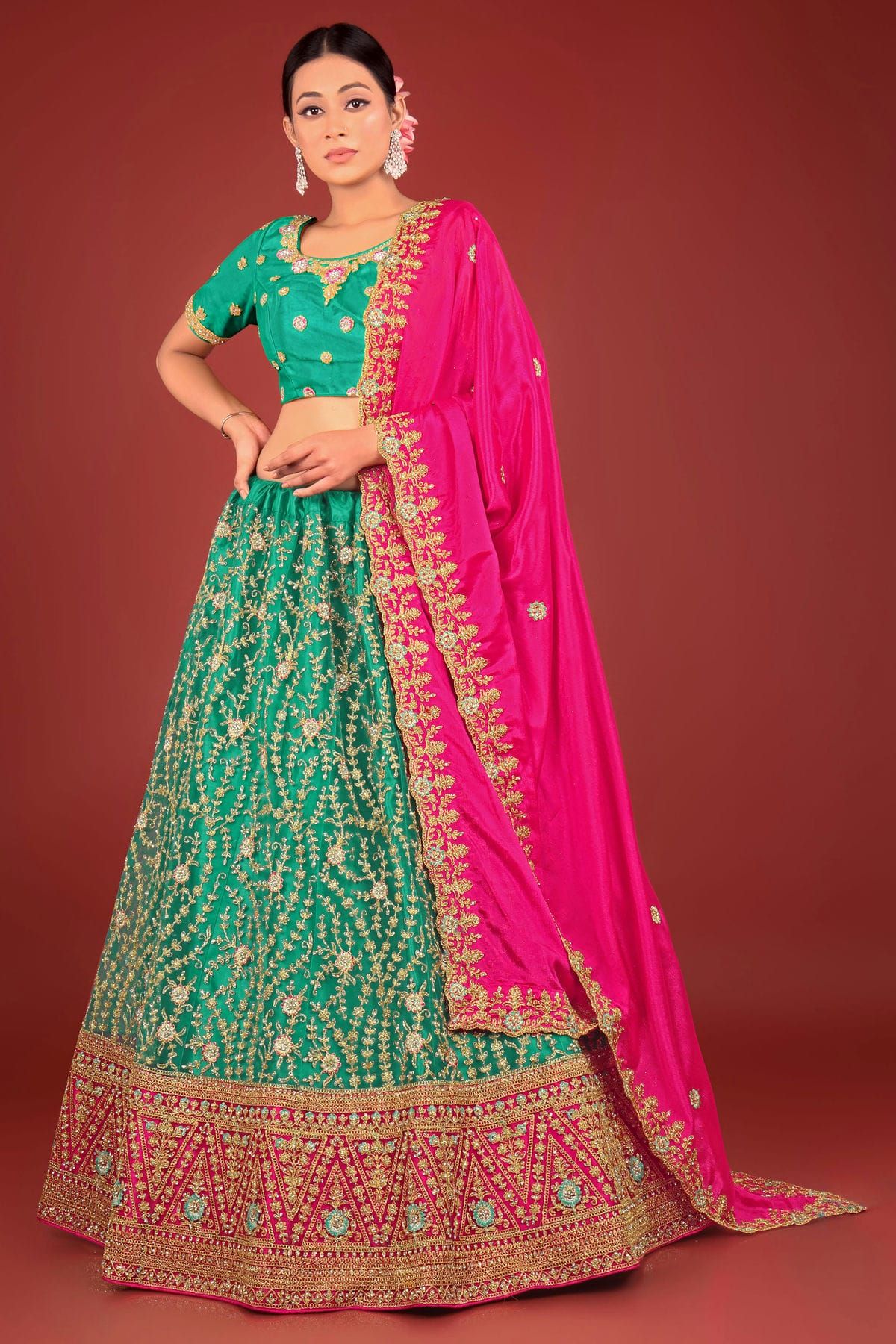 GolDoll Fab® Banarasi Silk Semi Stitched Lehenga Choli :-