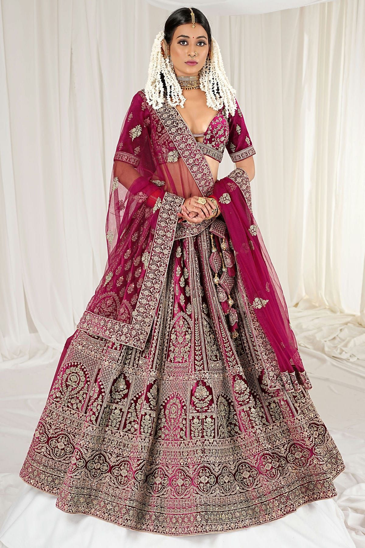 Buy Bridal Wear Collar Neck Zari Work Lehenga Choli Online for Women in USA