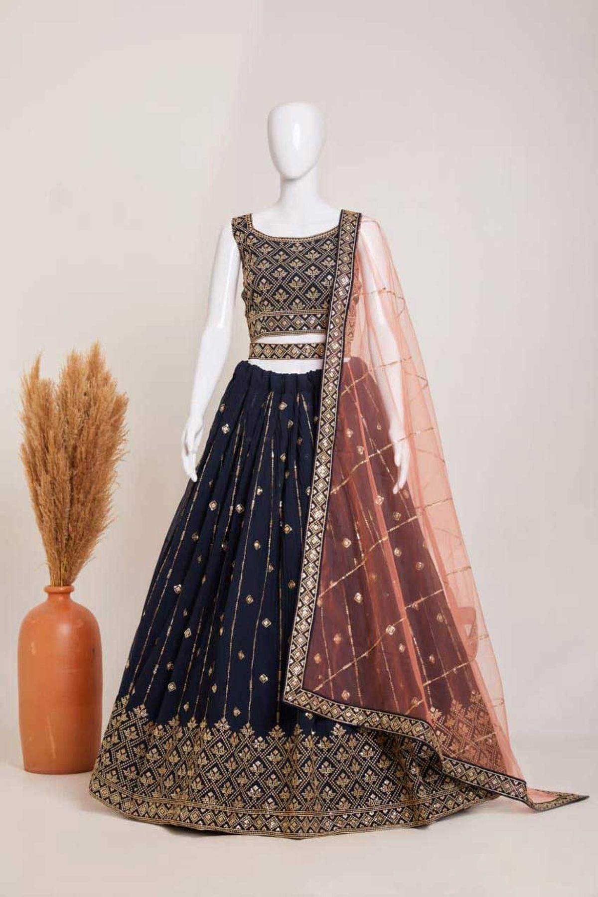 Silk Blend Woven Lehenga Choli In Multicolour - LD5680127