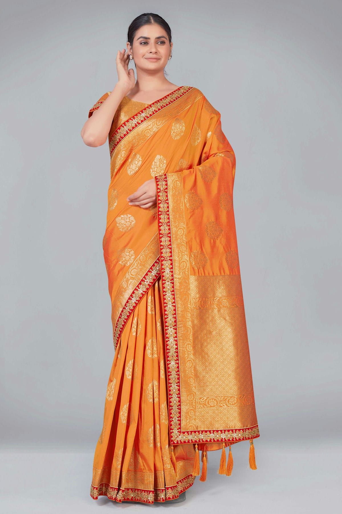 Orange Silk Traditional Saree With Embroidered Blouse 4893SR07