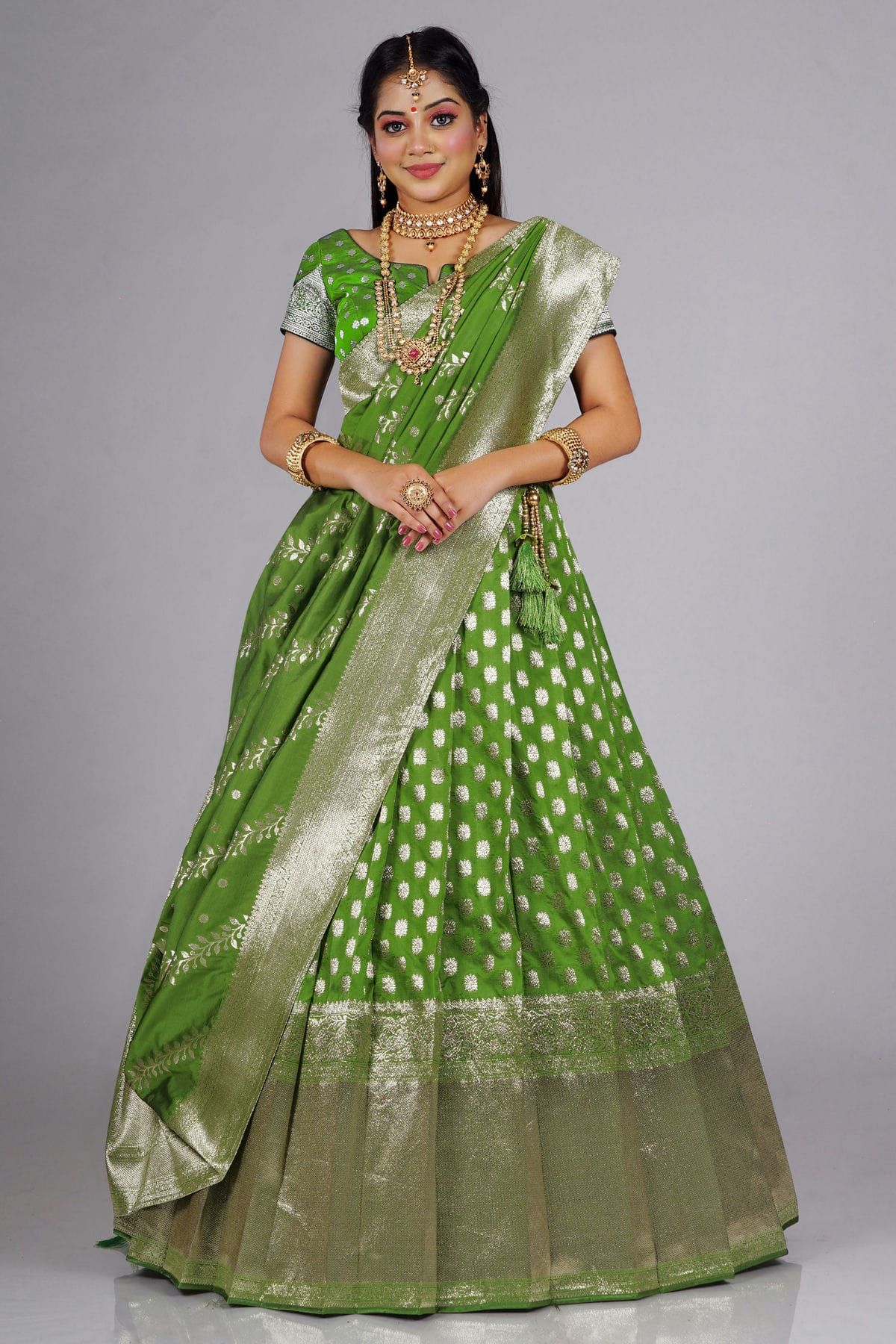 Buy HALFSAREE STUDIO Green Kanchipuram silk Half Saree for Women Online at  Best Prices in India - JioMart.