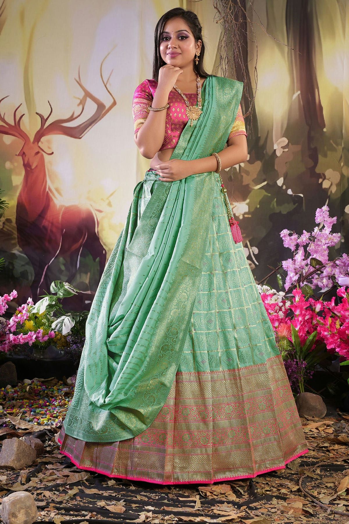 Beautiful South Indian Traditional Ready Made Half Sarees - Shop Now! –  ekantastudio