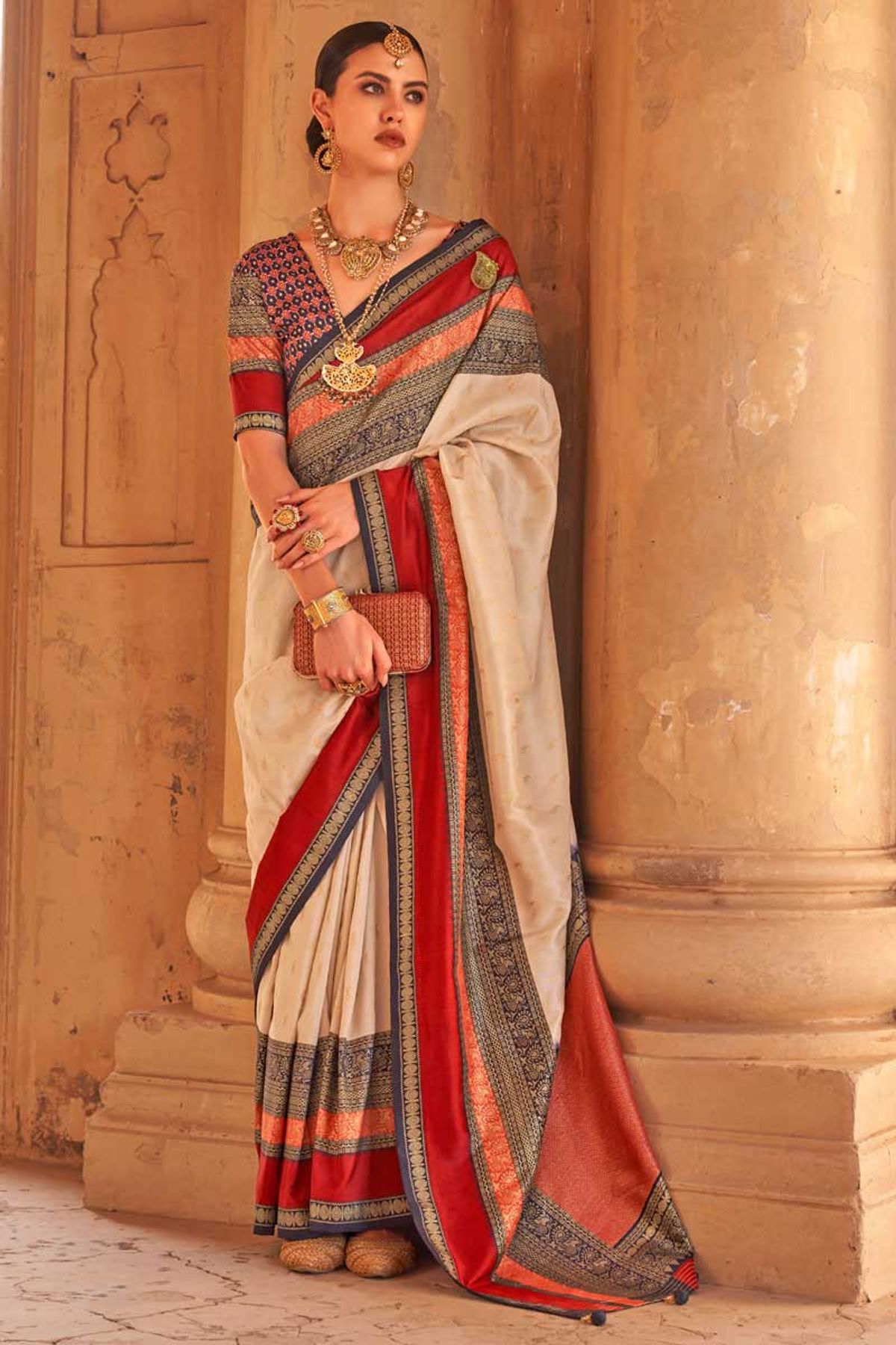 Shreeji Nx - Cream With Red Blouse Designer Saree #desi #saree  #designersaree #ho… | Blouse design models, Silk saree blouse designs,  Designer saree blouse patterns