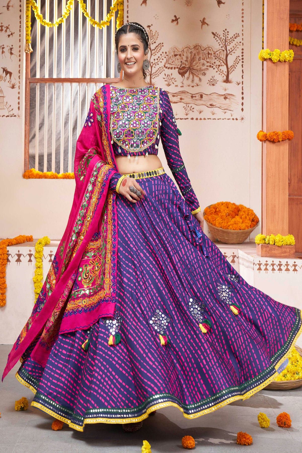 Designer Lehenga Choli With Dupatta Having Digital Print And Mirror Work  For Party Wear