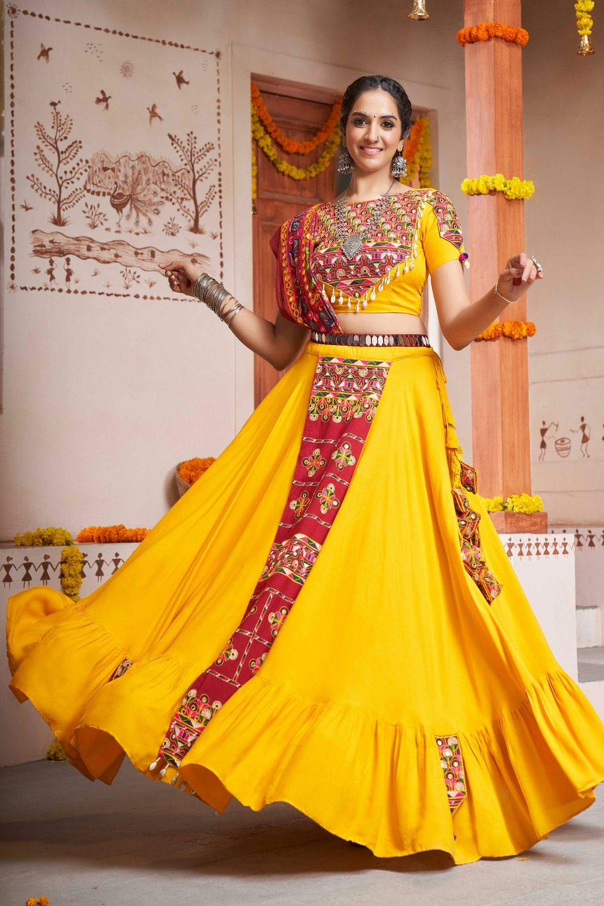 Nothing We Love More Than A Glimmering Mirrorwork Lehenga! | Mirror work  lehenga, Orange lehenga, Indian bridal outfits