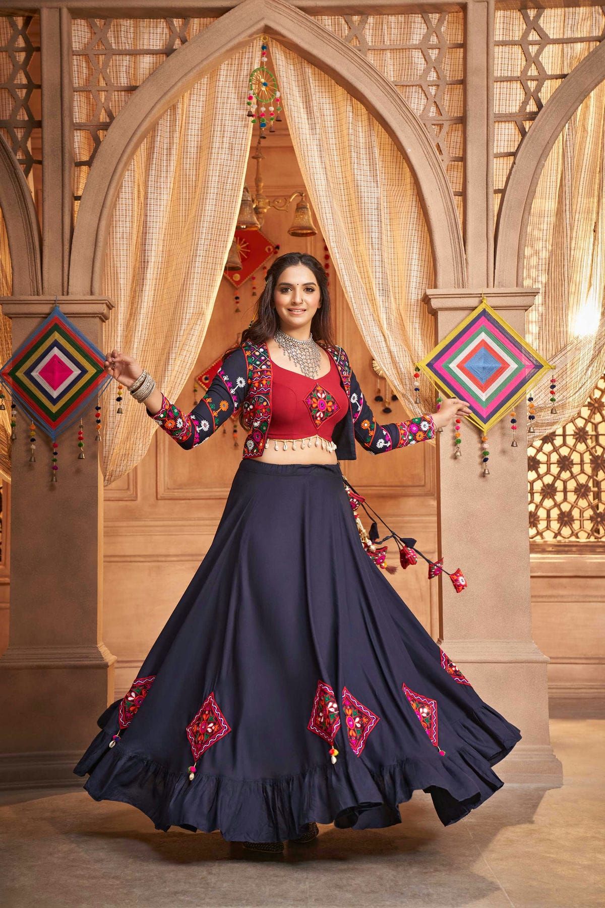 Ninecolours.com - Navy Blue Colour Banarasi Fabric Lehenga Choli Comes With  Matching Blouse. This Lehenga Choli Is Crafted With Embroidery,Resham  Work,Zari Work,thread Work. This Lehenga Is Semi Stitched Which Can Be  Stitched