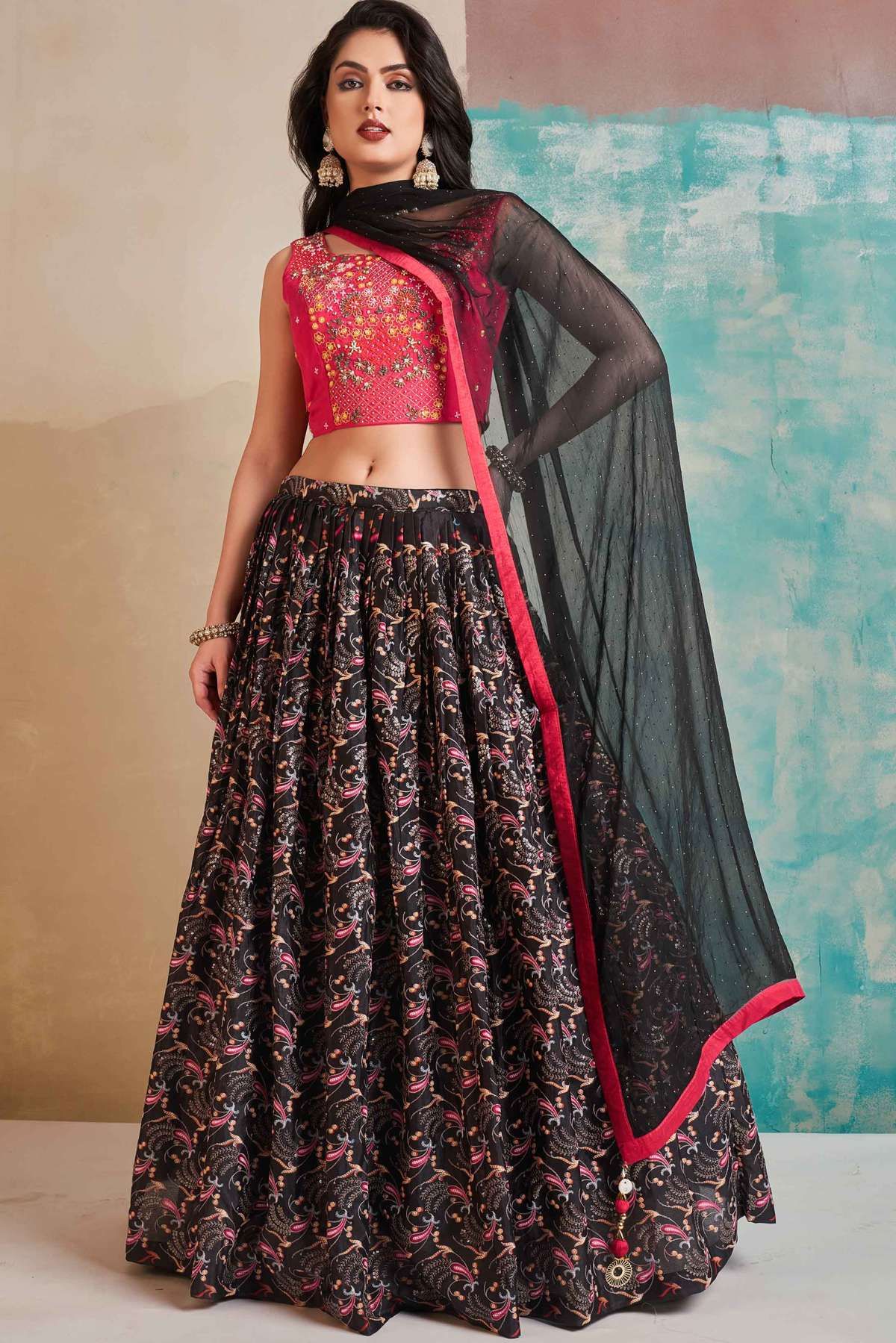 Chiffon Hand Work Lehenga Choli In Black Colour In Black Colour LD05643464 A