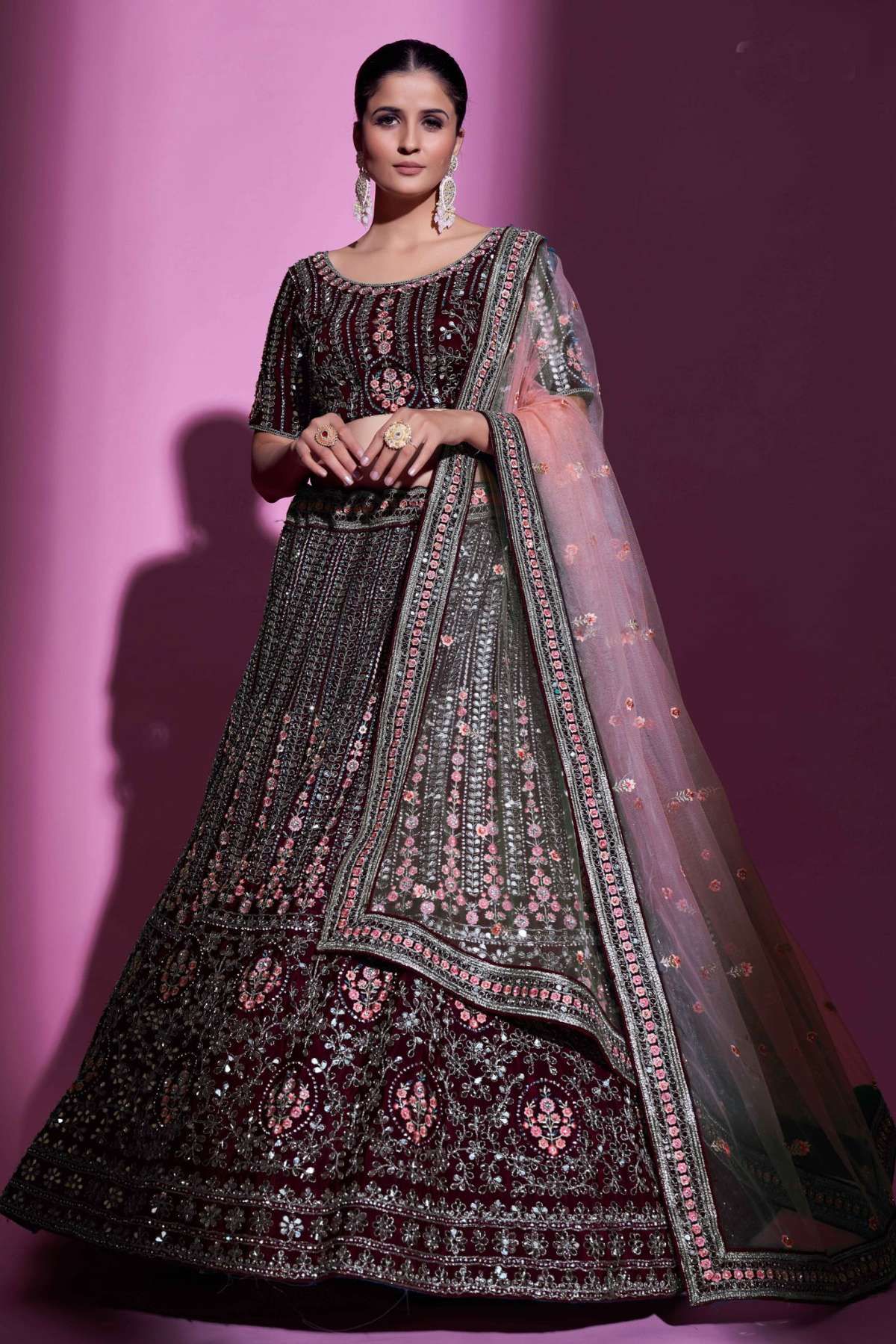 Amazing Wine Color Taffeta Silk Wedding Wear Lehenga – Gunj Fashion