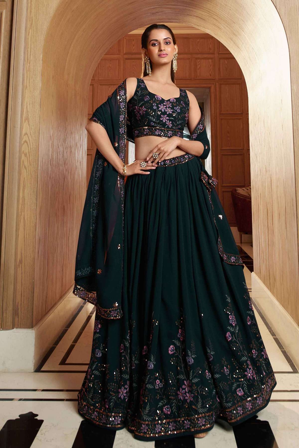 Georgette Embroidered Lehenga Choli In Green Colour In Green Colour LD05644324 A