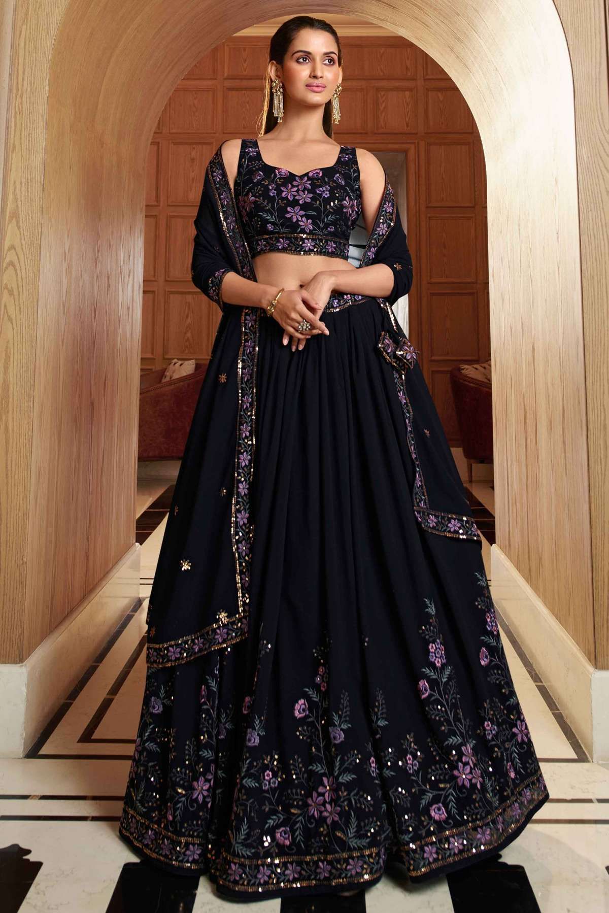 Buy Ravishing Navy Blue Color Wedding Wear Tapetta Velvet Embroidered  Lehenga Choli | Lehenga-Saree