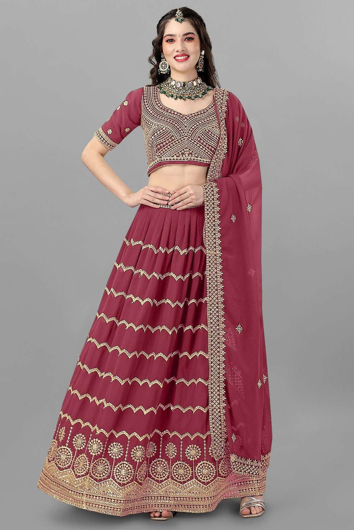 Georgette Embroidery Lehenga Choli In Red Colour In Red Colour LD05643959 A