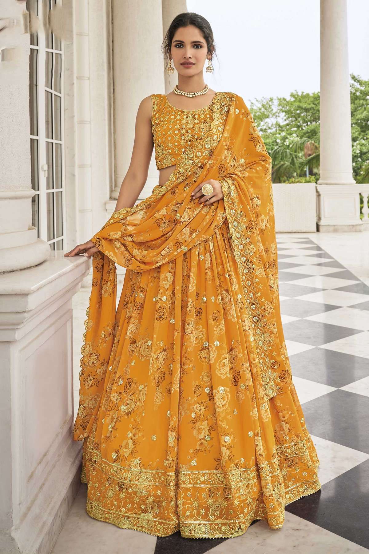 Georgette Printed Lehenga Choli In Yellow Colour In Yellow Colour LD01770628 A