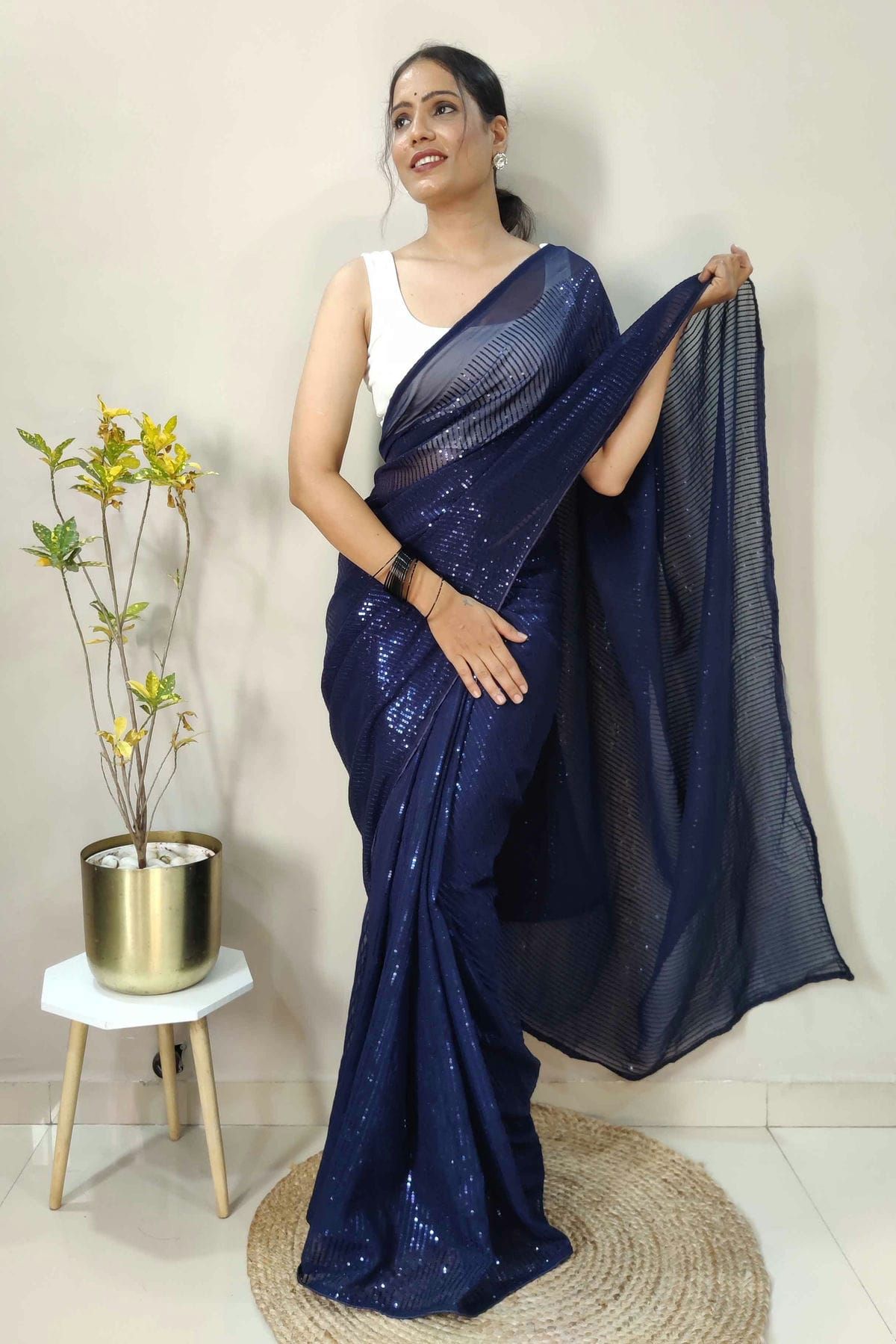 NEW DESIGNER WEAR EXCLUSIVE ORGANZA SEQUENCE WORK SAREE WITH FULL STITCHED  BLOU | ONE POINT SHOP P LTD