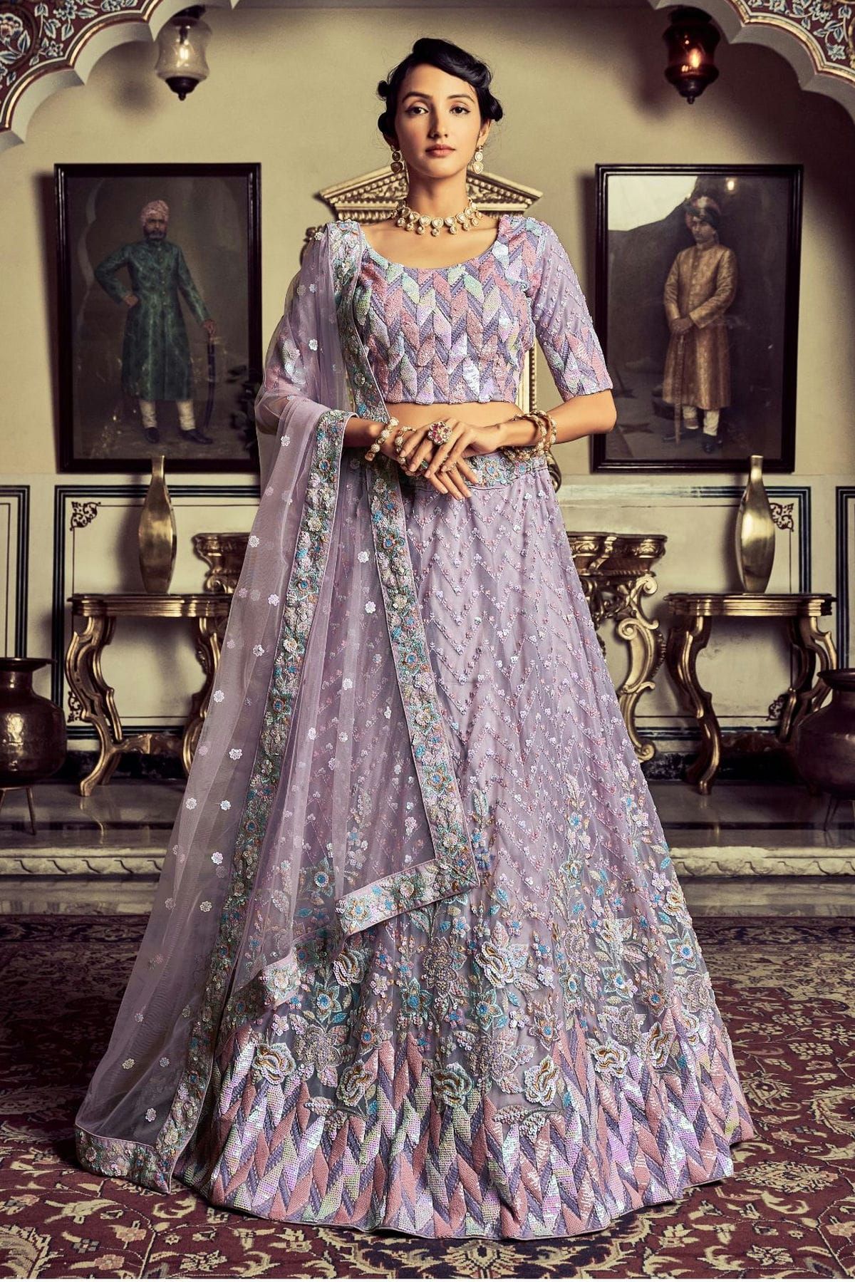 Georgette Sequence Thread Lehenga Choli In Lavender Colour LD05646322 A