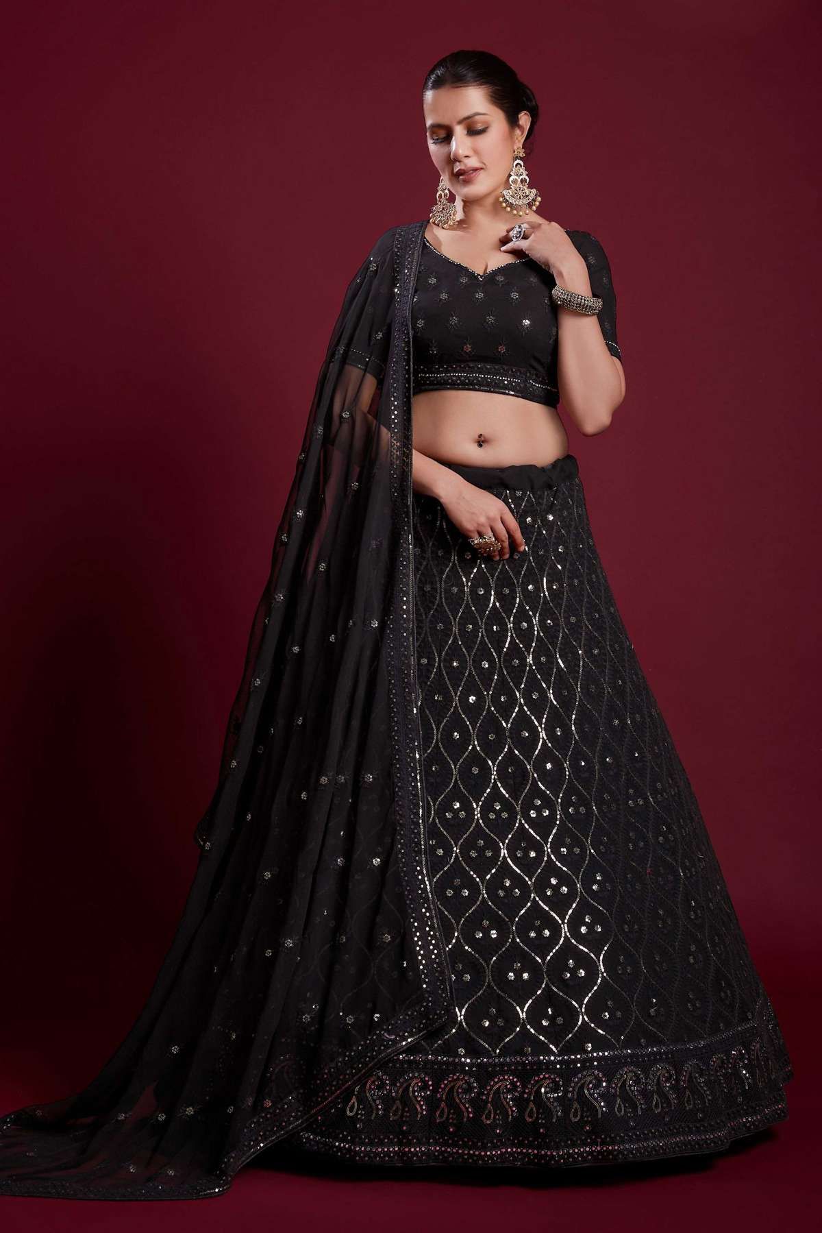 New Sequence Black Semi Stitch Lehenga Choli at Rs.1699/Piece in surat  offer by maahi styles