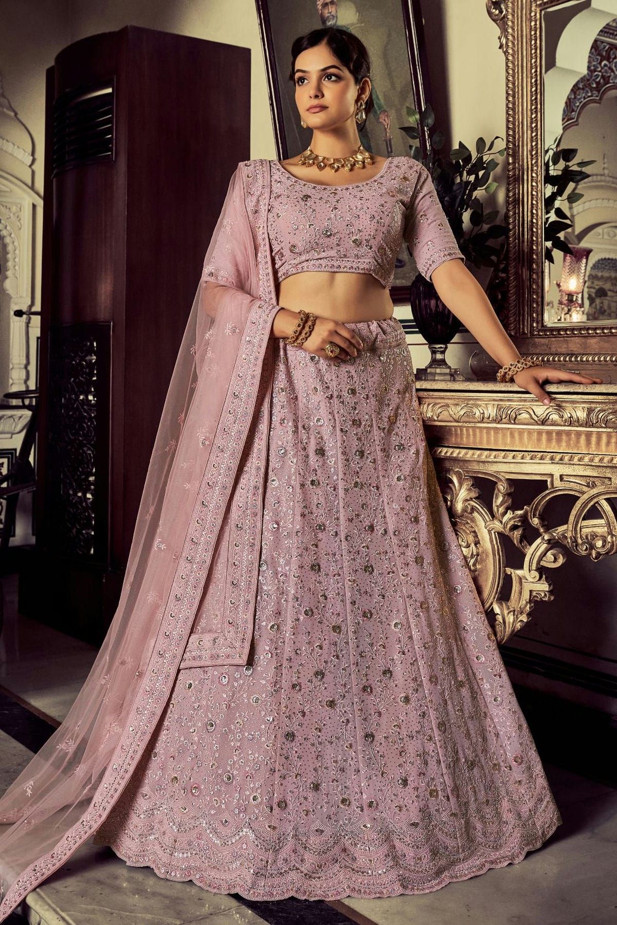 Buy Gold Tissue Circular Flare Lehenga Set Online for Women by TALKING  THREADS - 3912312