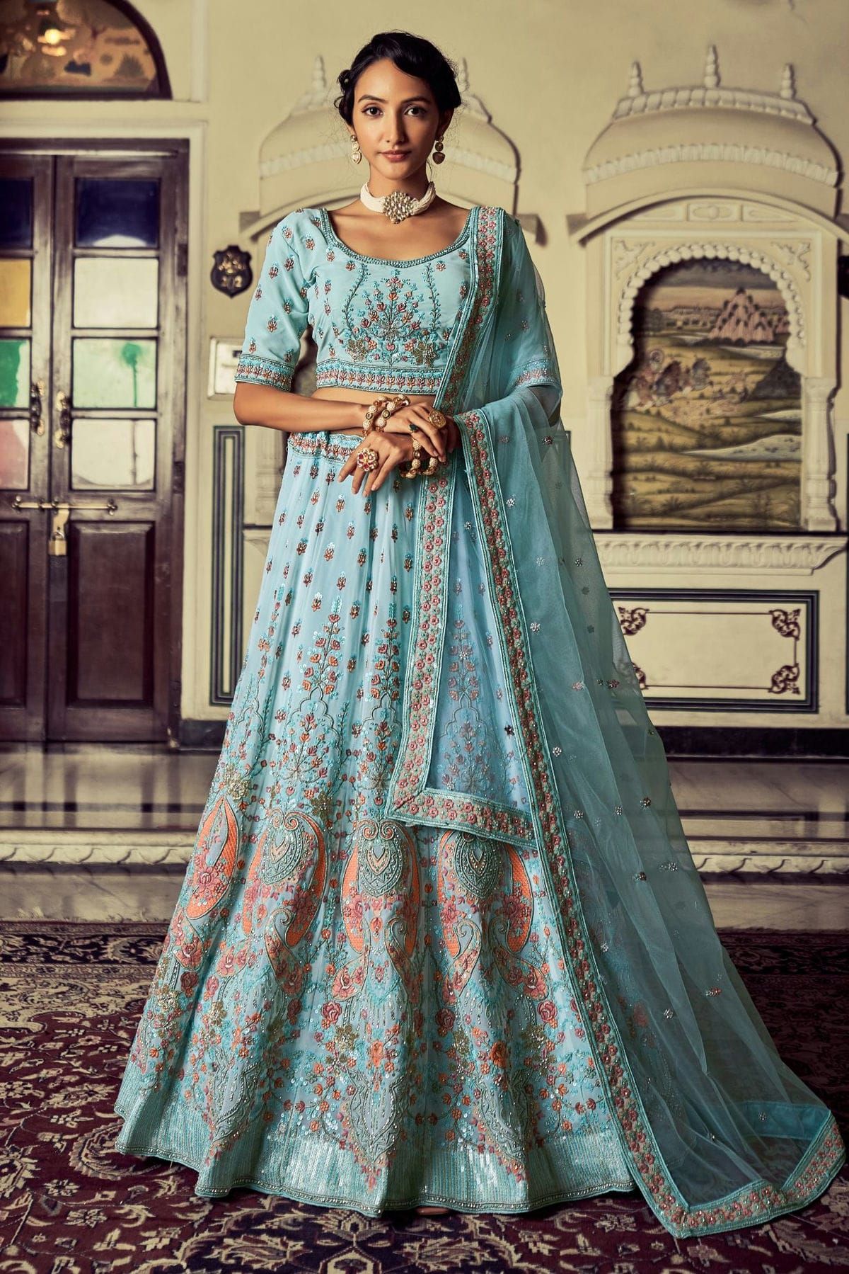 Viscose Sky Blue Lehenga Choli LD01352246