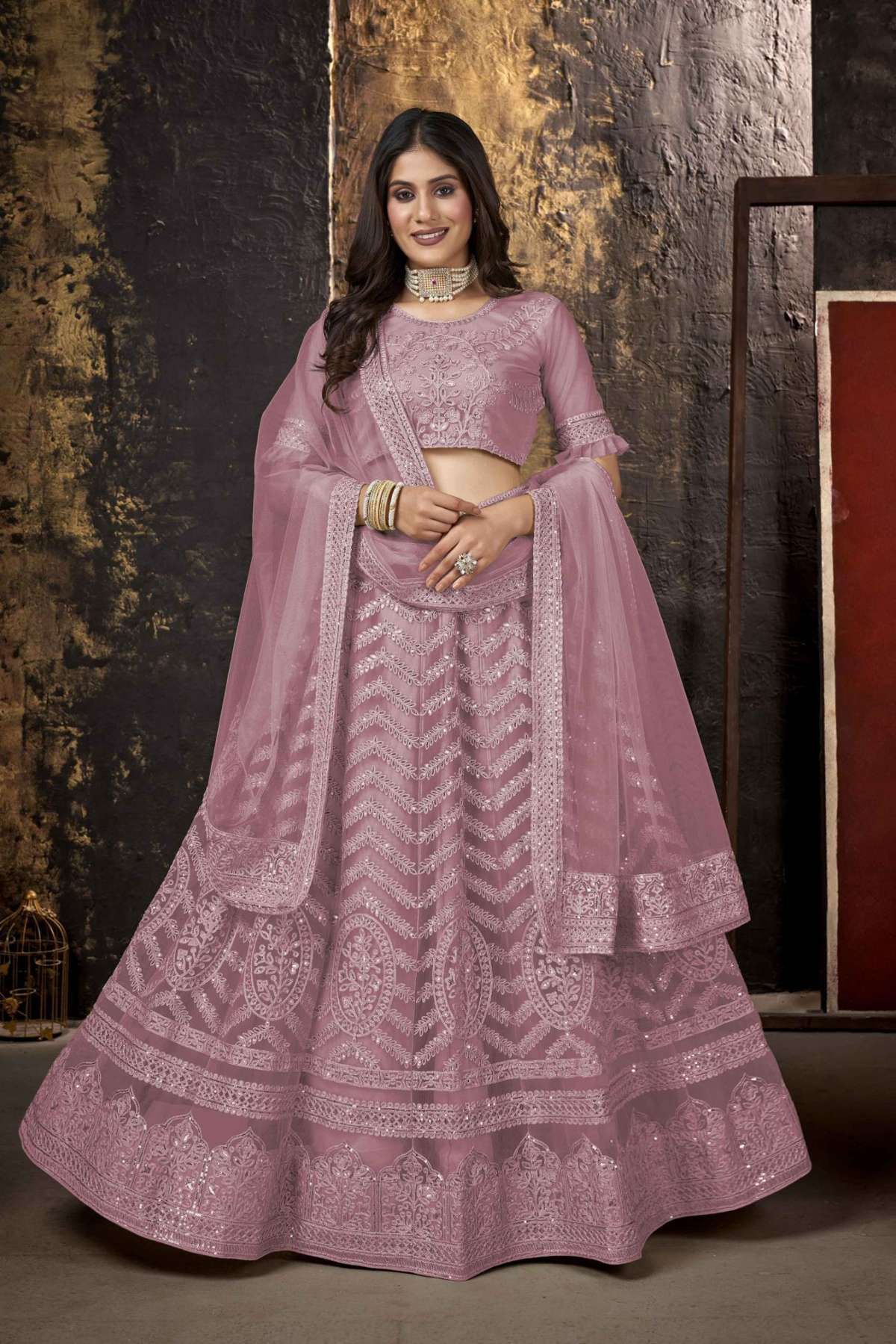 Embroidery With Diamond Work Semi Stitched Lehenga Choli LD02290363  LD02290363