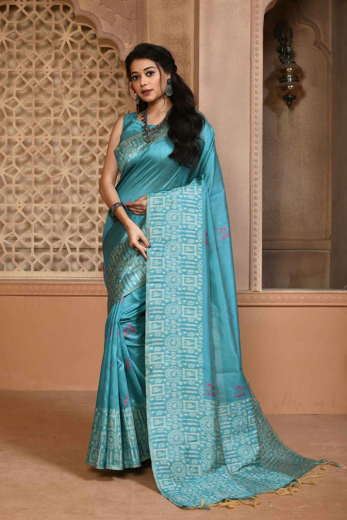 Buy online Plain soft silk woven Saree - Blue-AF1212