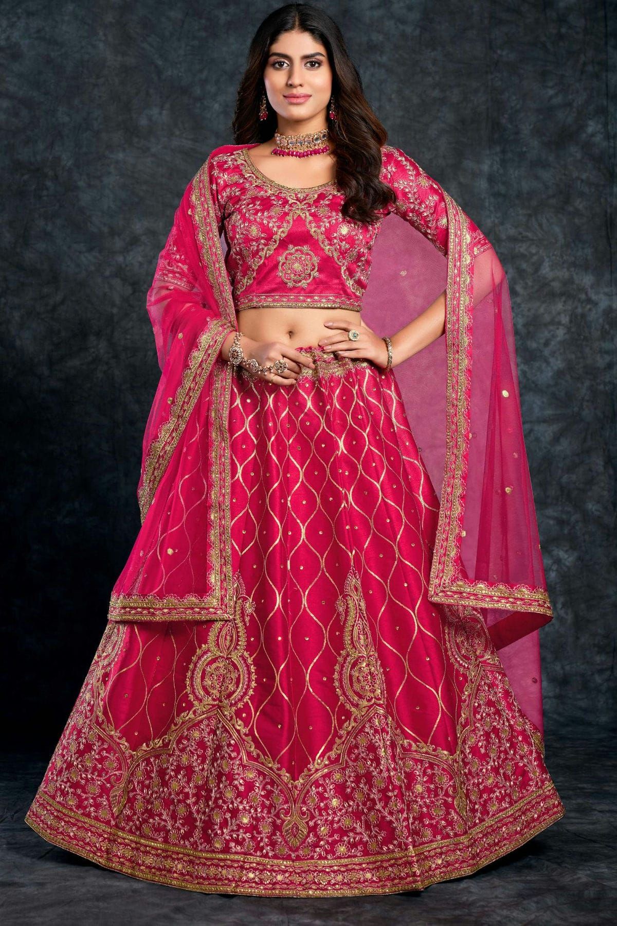 Silk Embroidery Lehenga Choli In Pink Colour LD05645960 A