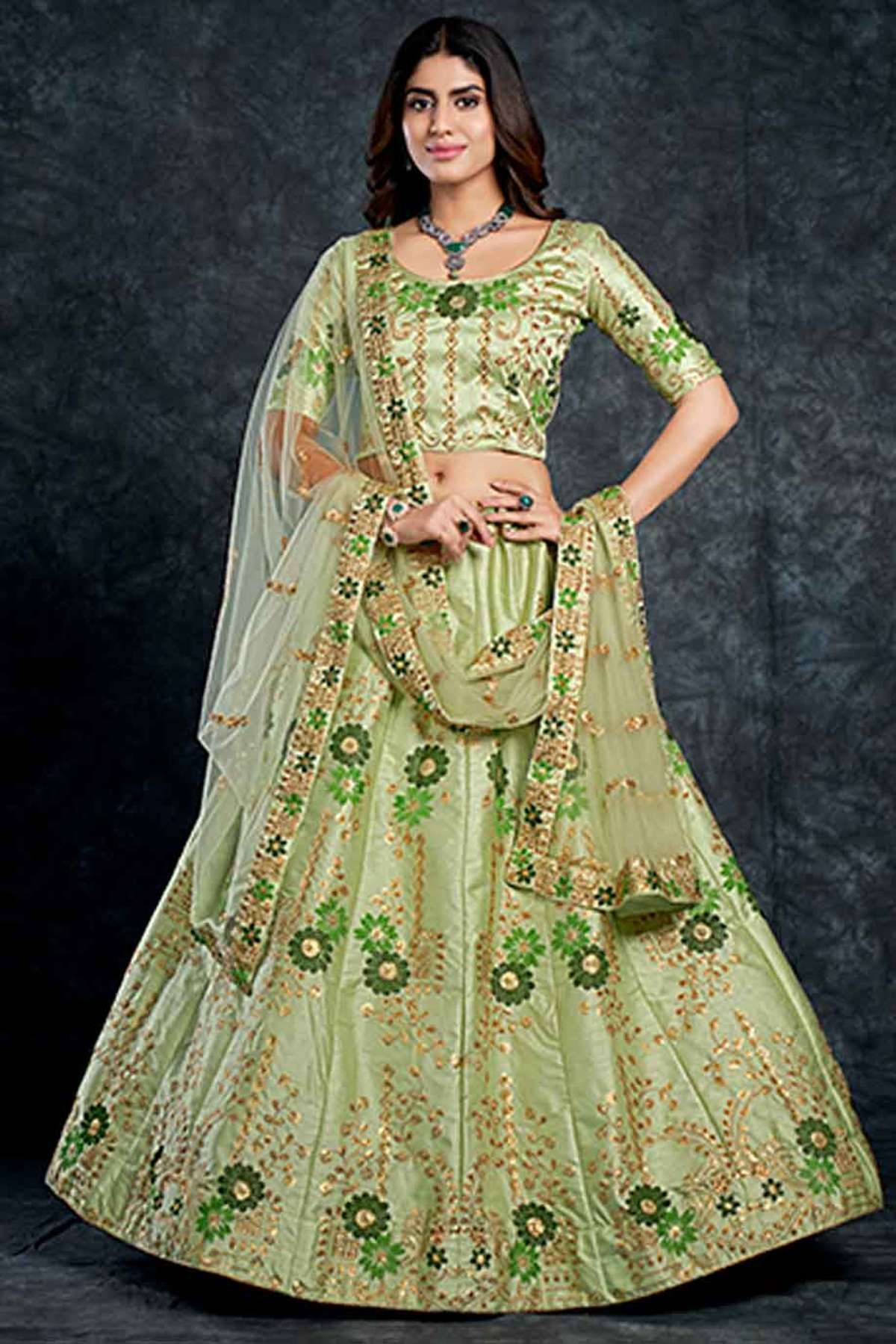 Silk Embroidery Lehenga Choli In Lemon Colour In Lemon Colour LD05419811 A