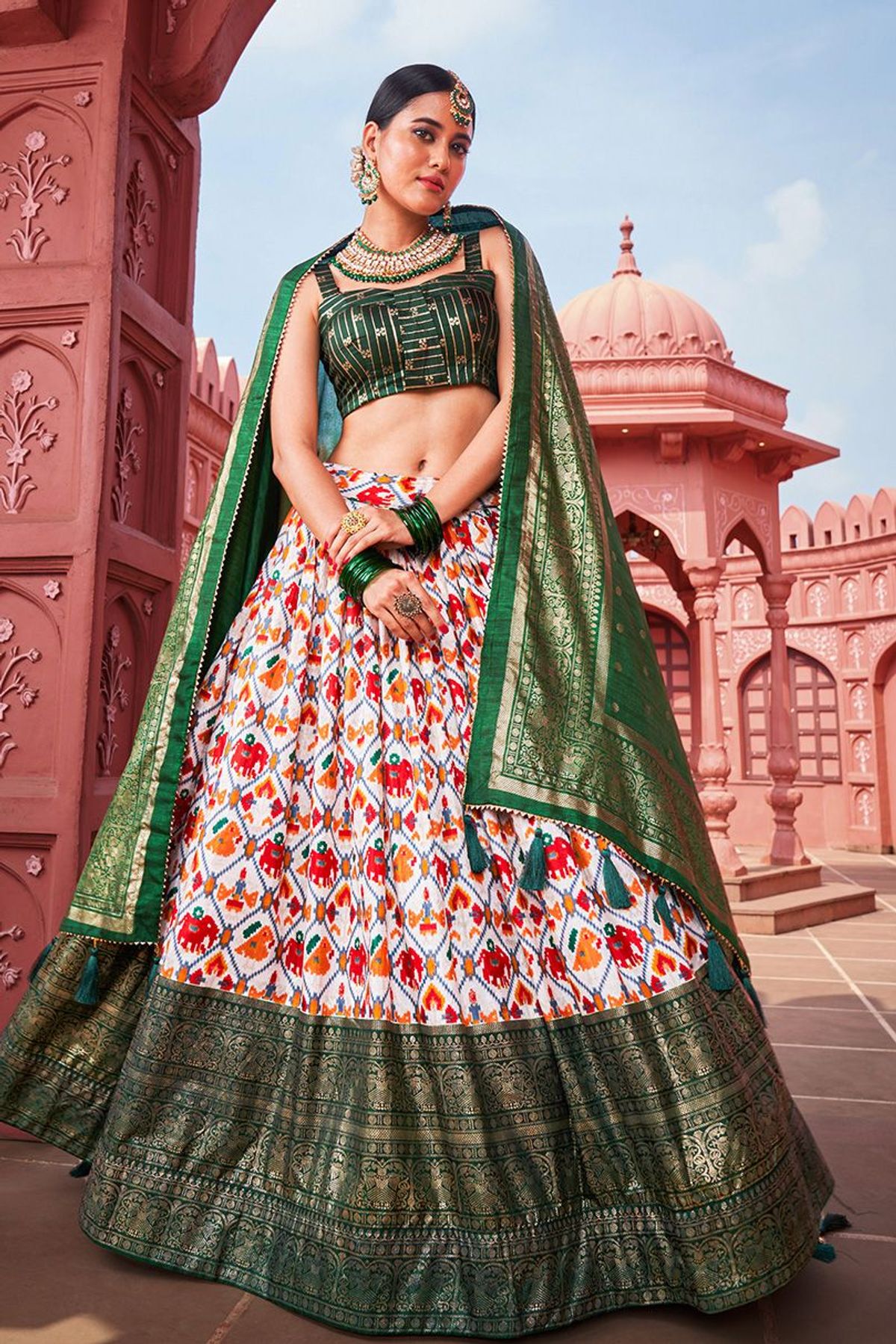 Silk Patola Print with foil work patta Lehenga Choli In Multicolour Colour LD05646347 A