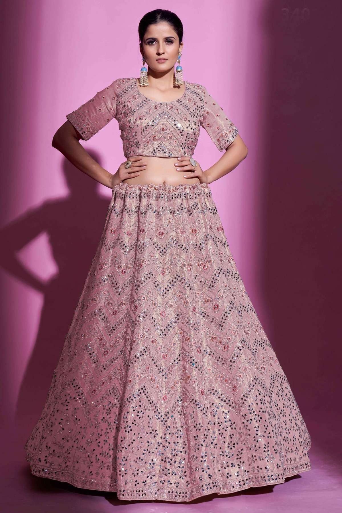 Dark Pink Georgette Lehenga Choli with Coding and Sequence w