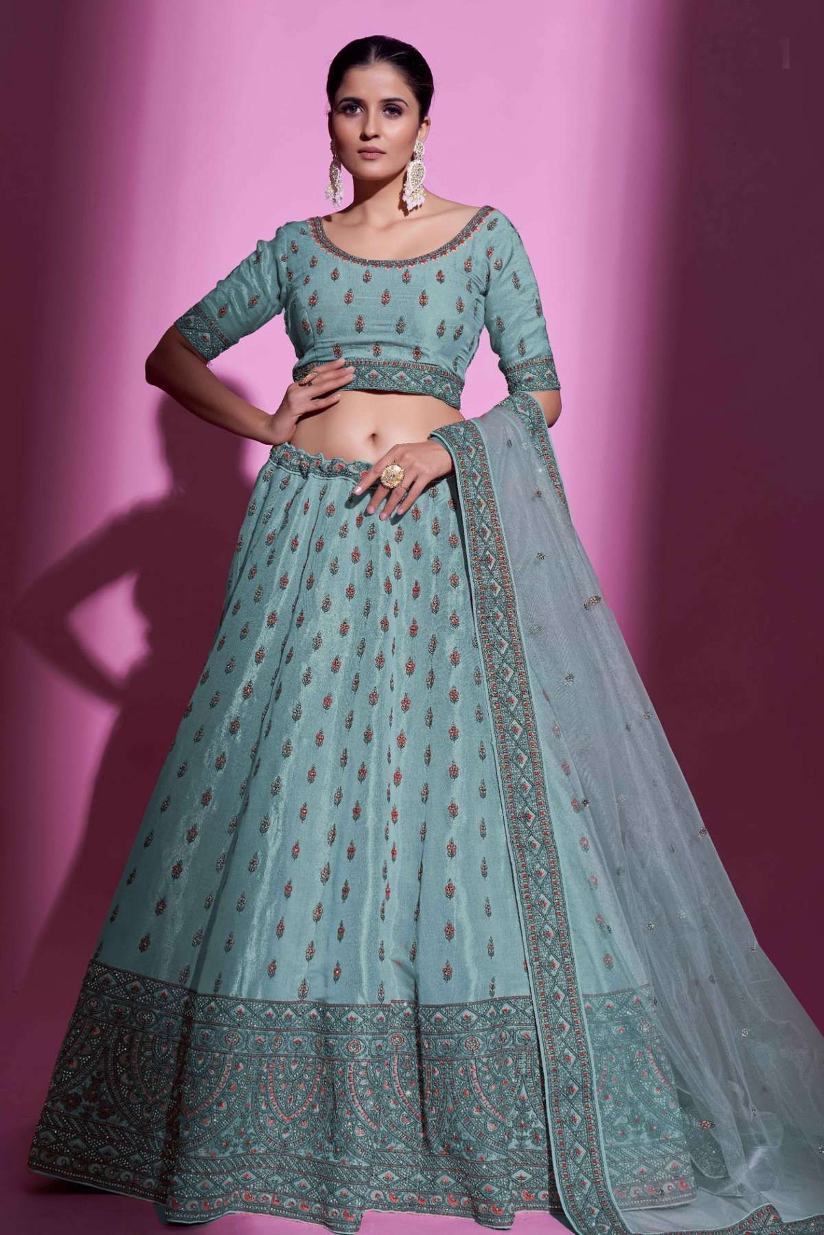 Silk Thread Work Lehenga Choli In Sky Blue Colour In Sky Blue Colour LD05644290 A