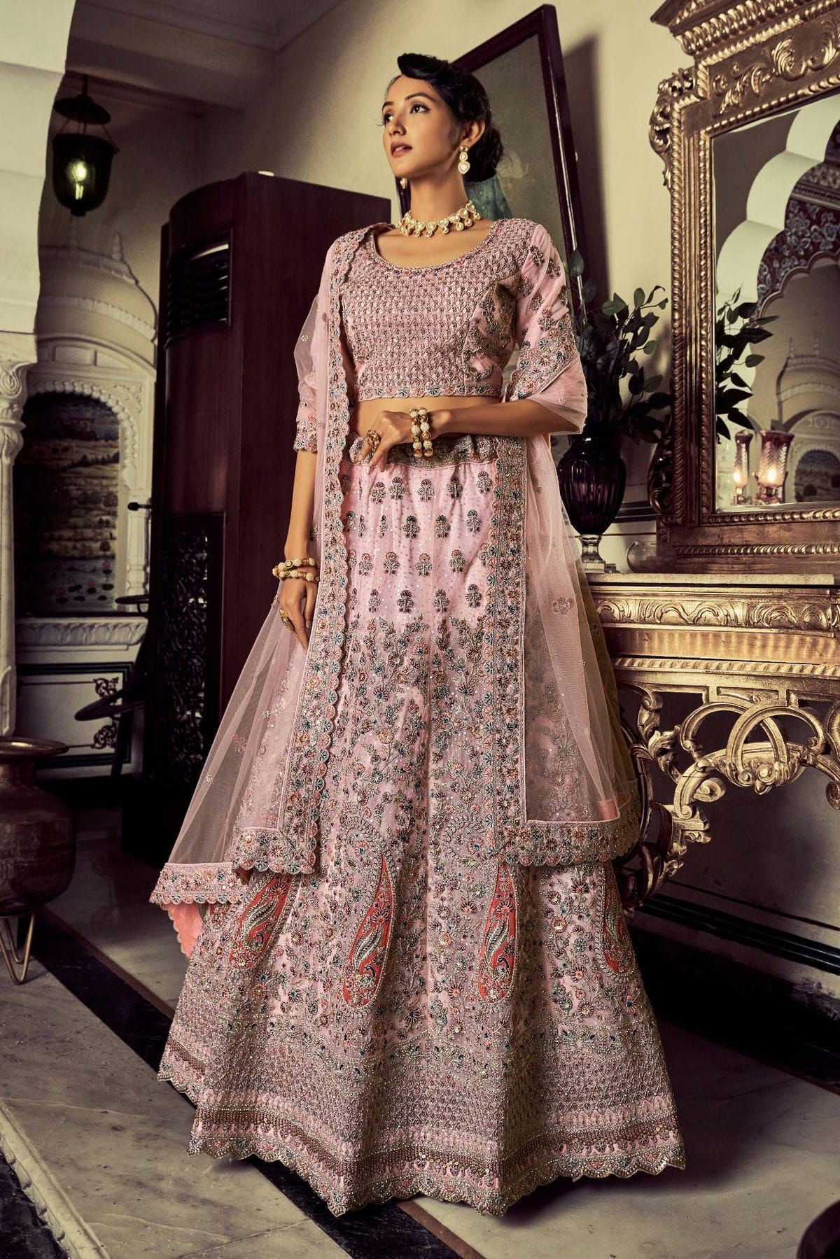 Soft Net Dori Thread Sequence Zarkan Lehenga Choli In Pink Colour LD05646321 A