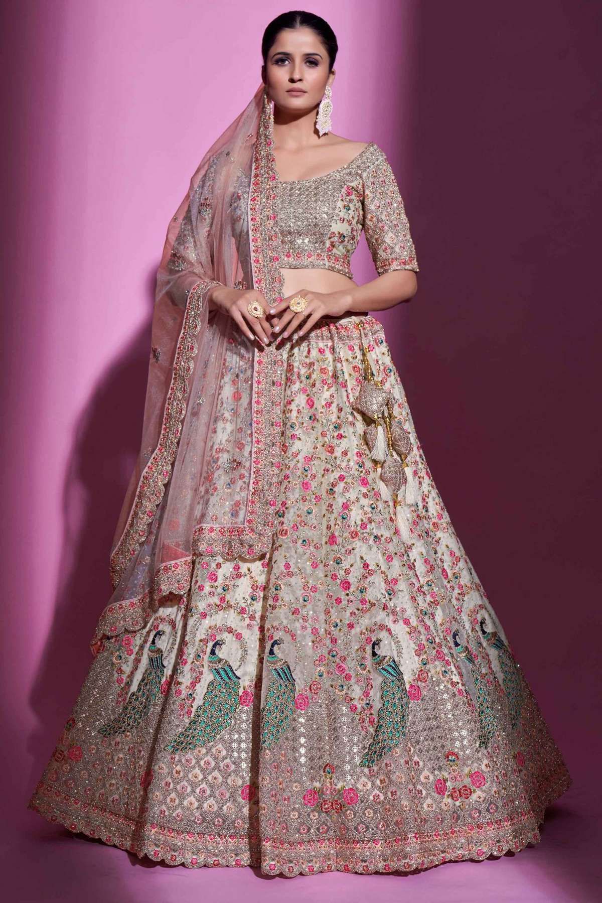 Buy Embroidered Cream A Line Lehenga Choli Online - Lehenga Choli