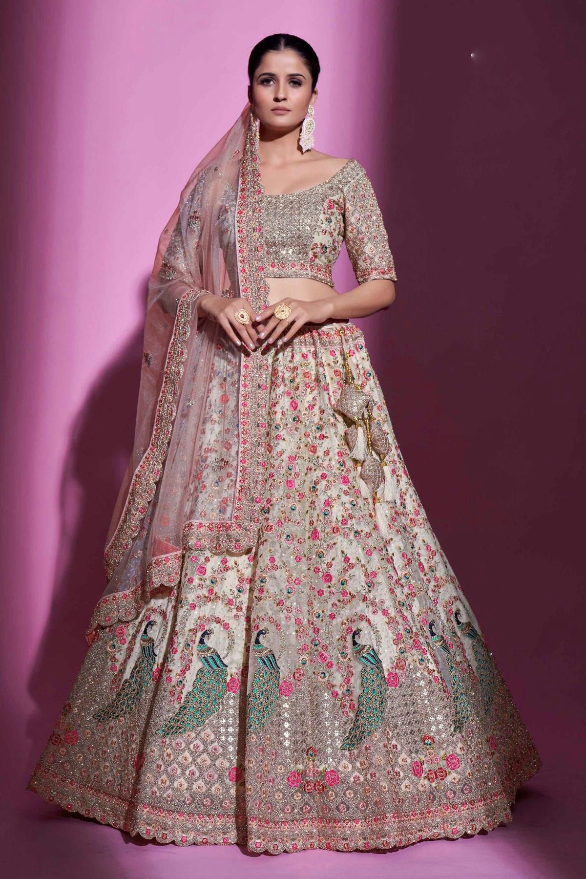 Powdered blue mirror and sequins work lehenga – Panache Haute Couture