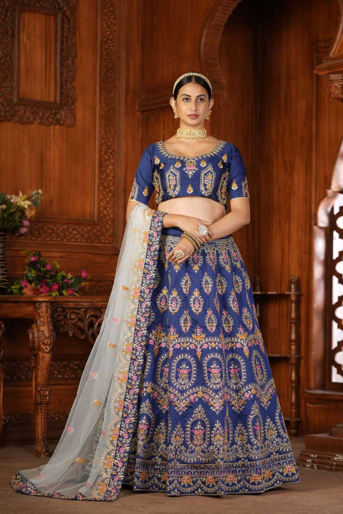 Viscose Rayon Thread Embroidered Work Stitched Lehenga Choli LD00430384