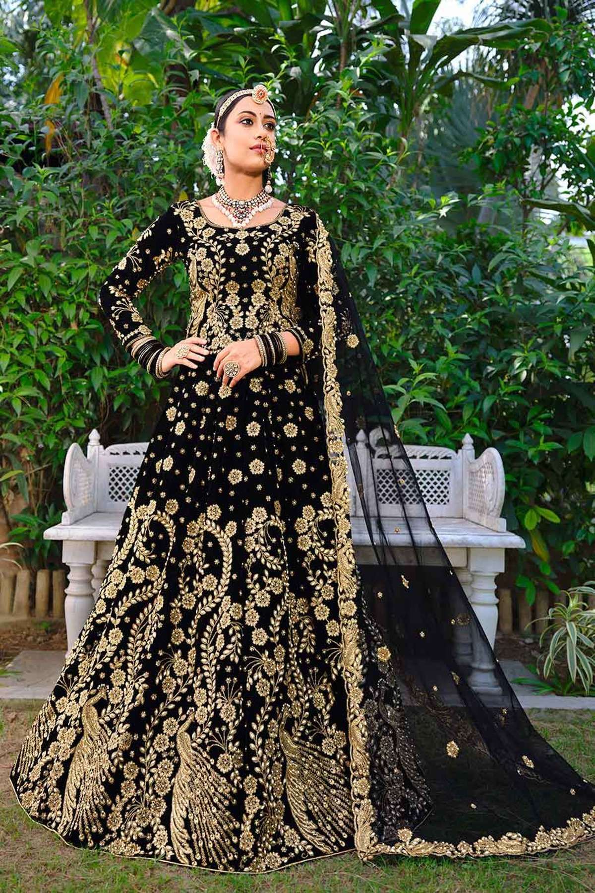 BLACK & SILVER OMBRE EMBROIDERED LEHENGA WITH CAPES – Ricco India