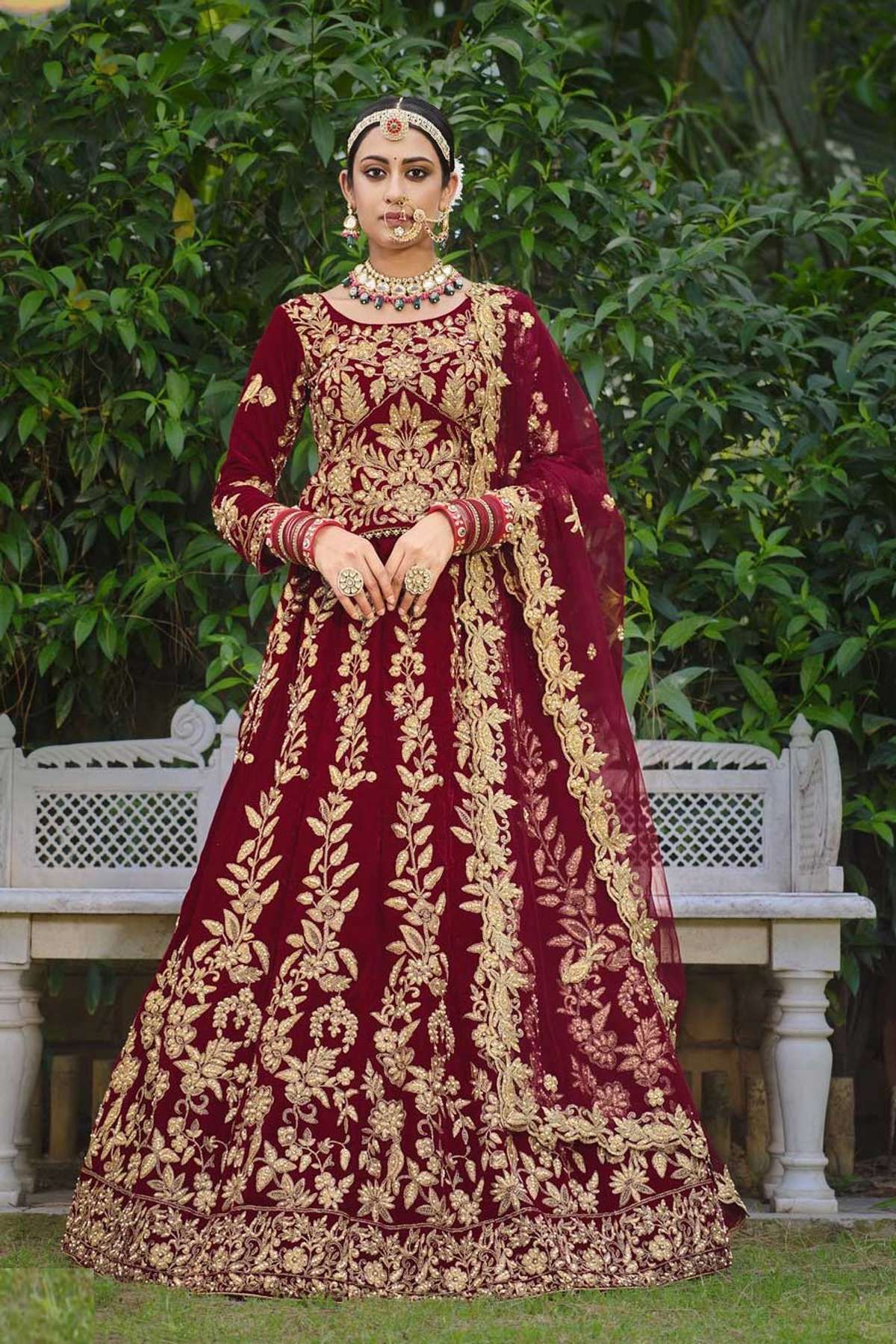 Trendy Maroon Colored Party Wear Embroidered Net Lehenga Choli