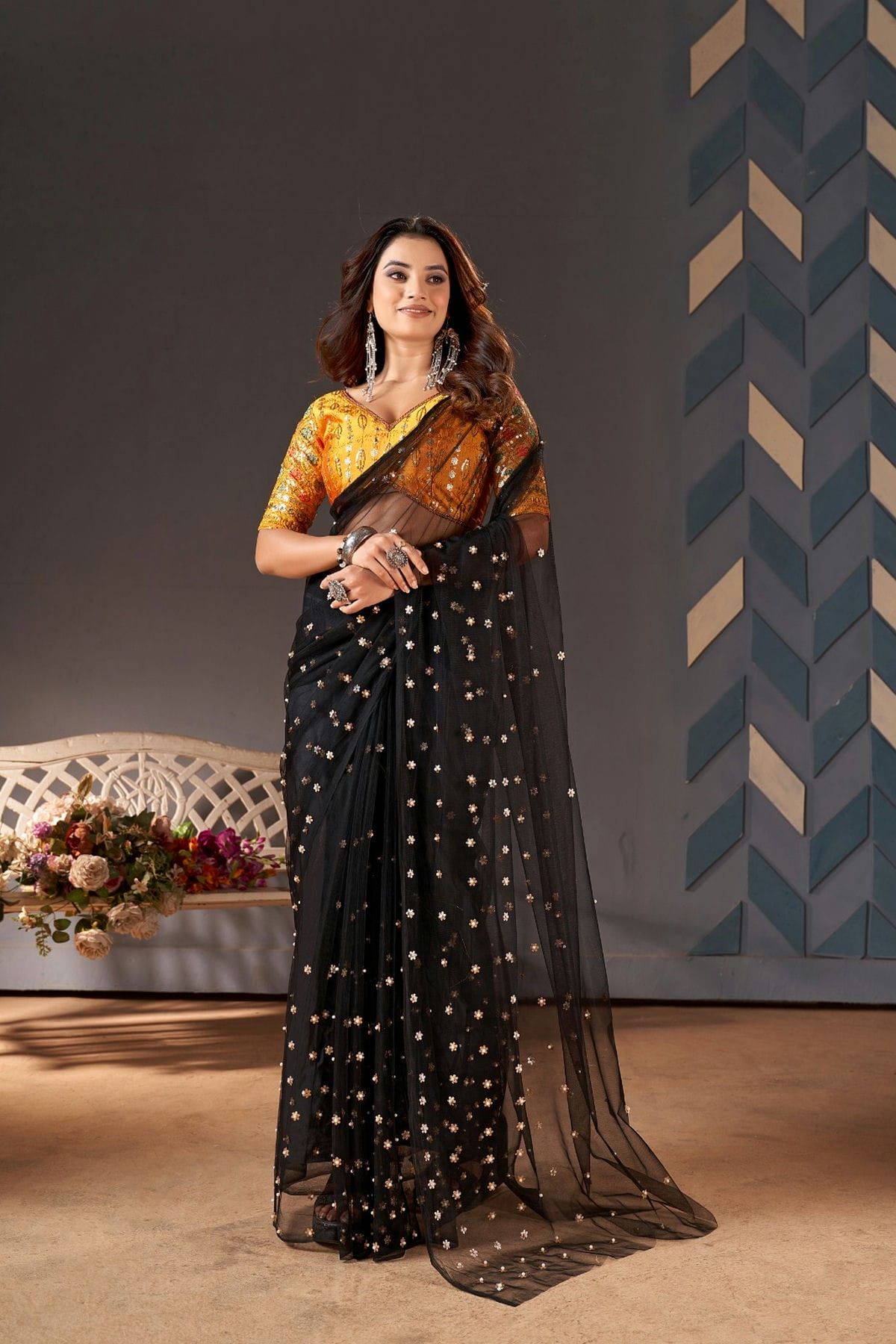 Butterfly Net Saree with Sequence work SR05649495