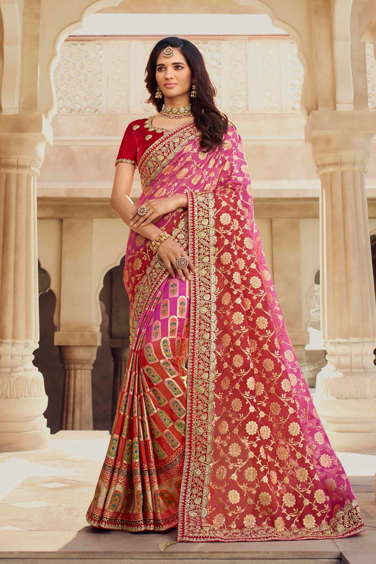 Firozi Chanderi Silk Woven Saree – Meena Bazaar