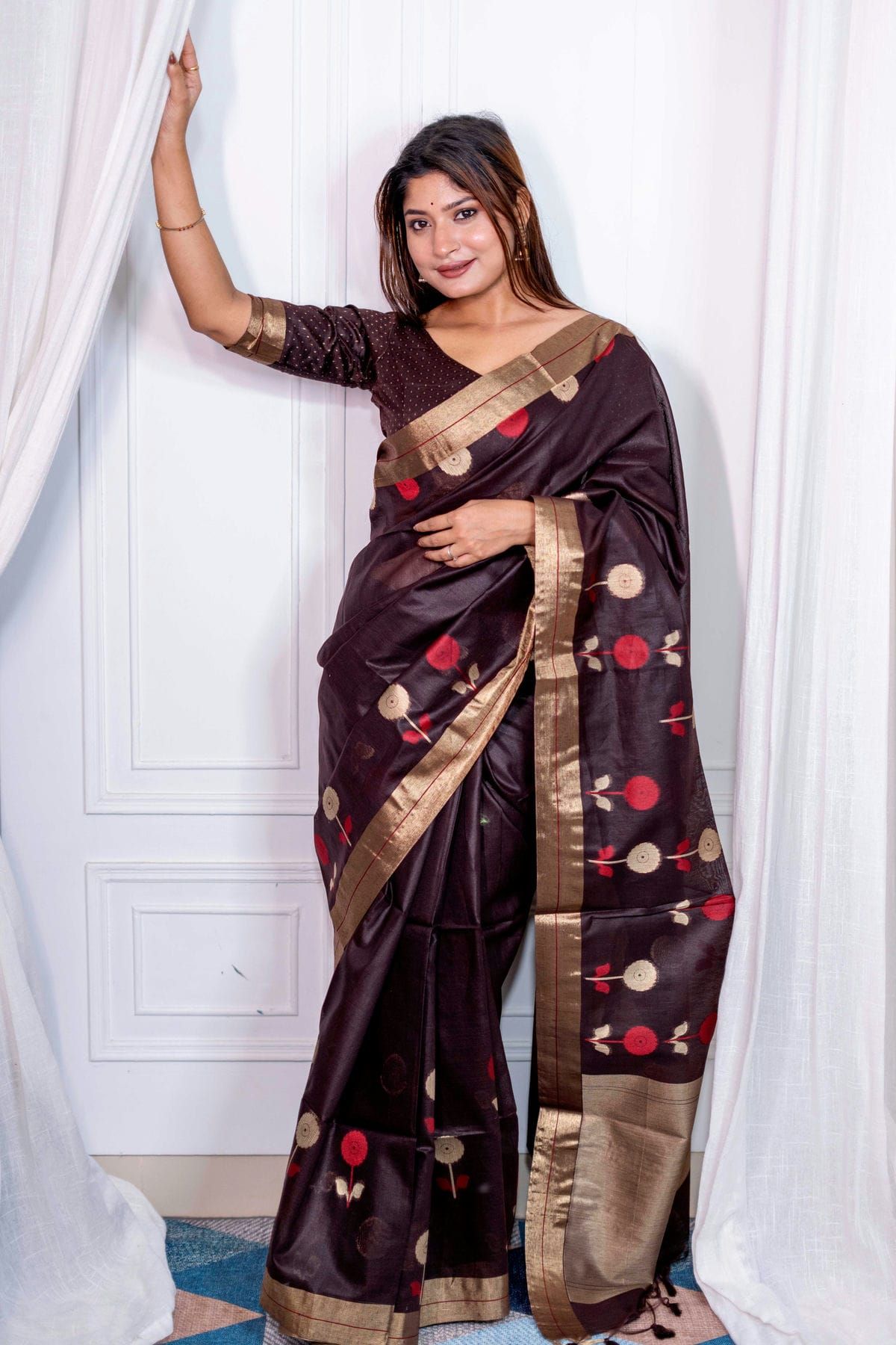 Coffee Brown Colour Silk Saree for Wedding Party