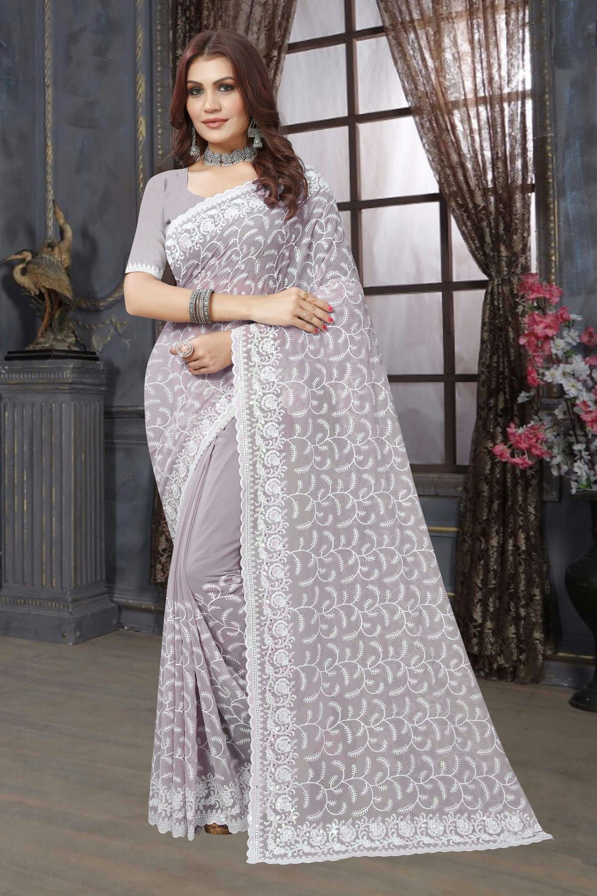 Mauve Colour Golden Silk Georgette Saree – paanericlothing