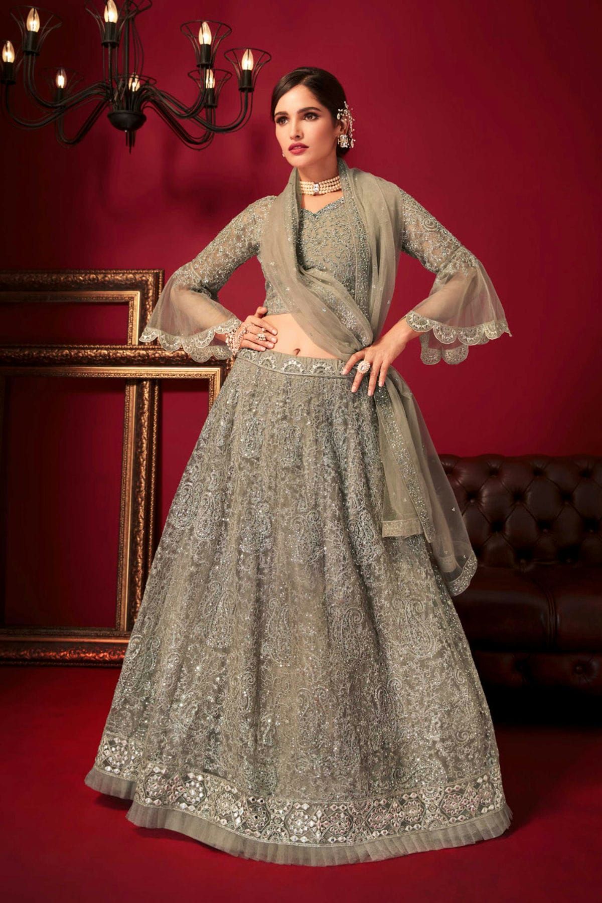 Buy Wine Net And Silk Wedding Wear Heavy Stone Work Lehenga Choli Online  From Wholesale Salwar.