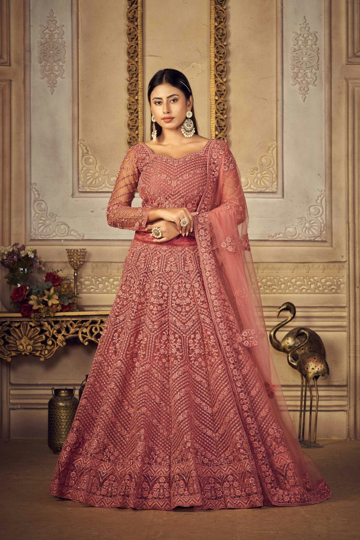 Red Silky sequence Stone work Lehenga choli | Surat Showroom