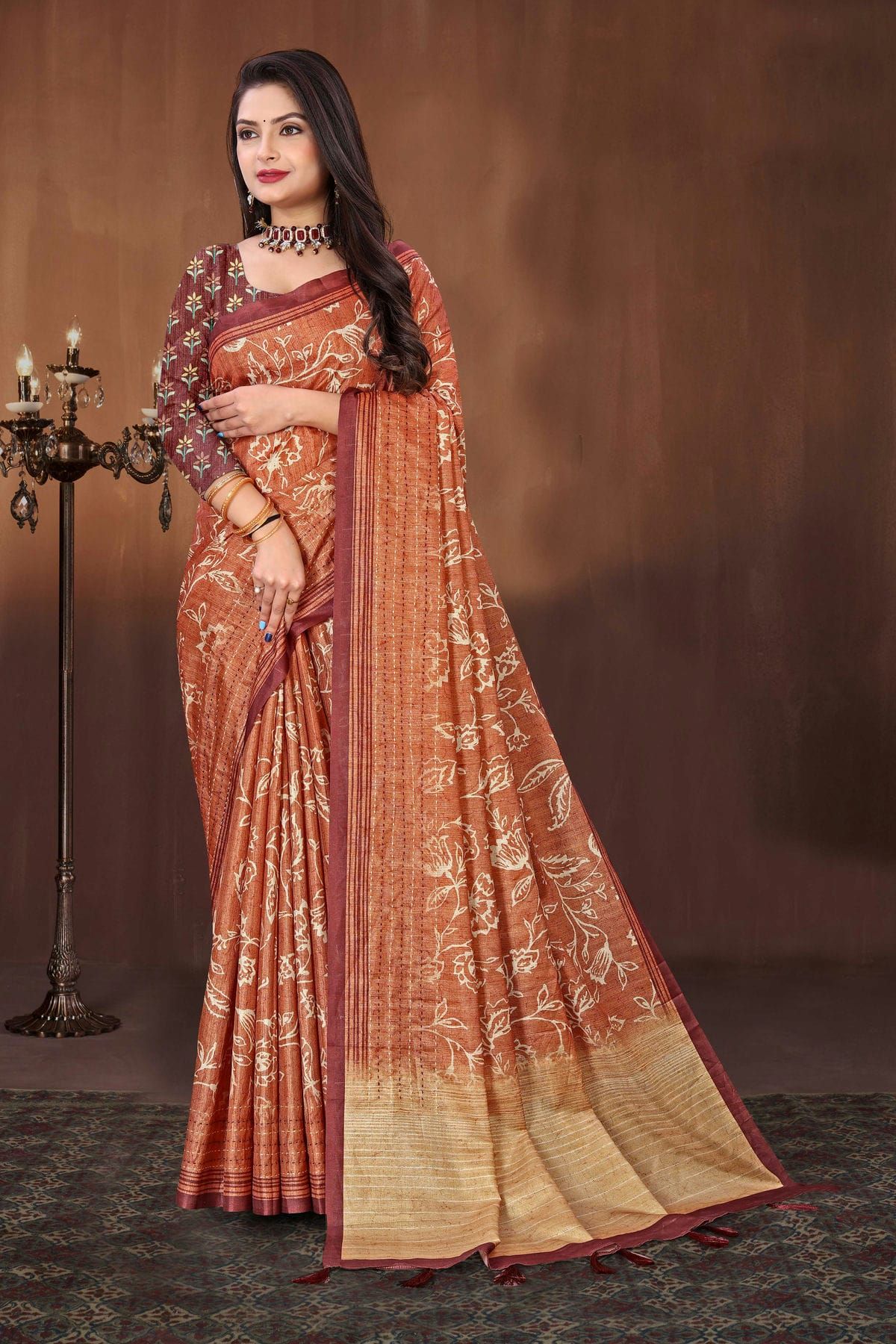 Brown Bhagalpuri Silk Saree - Poridheo