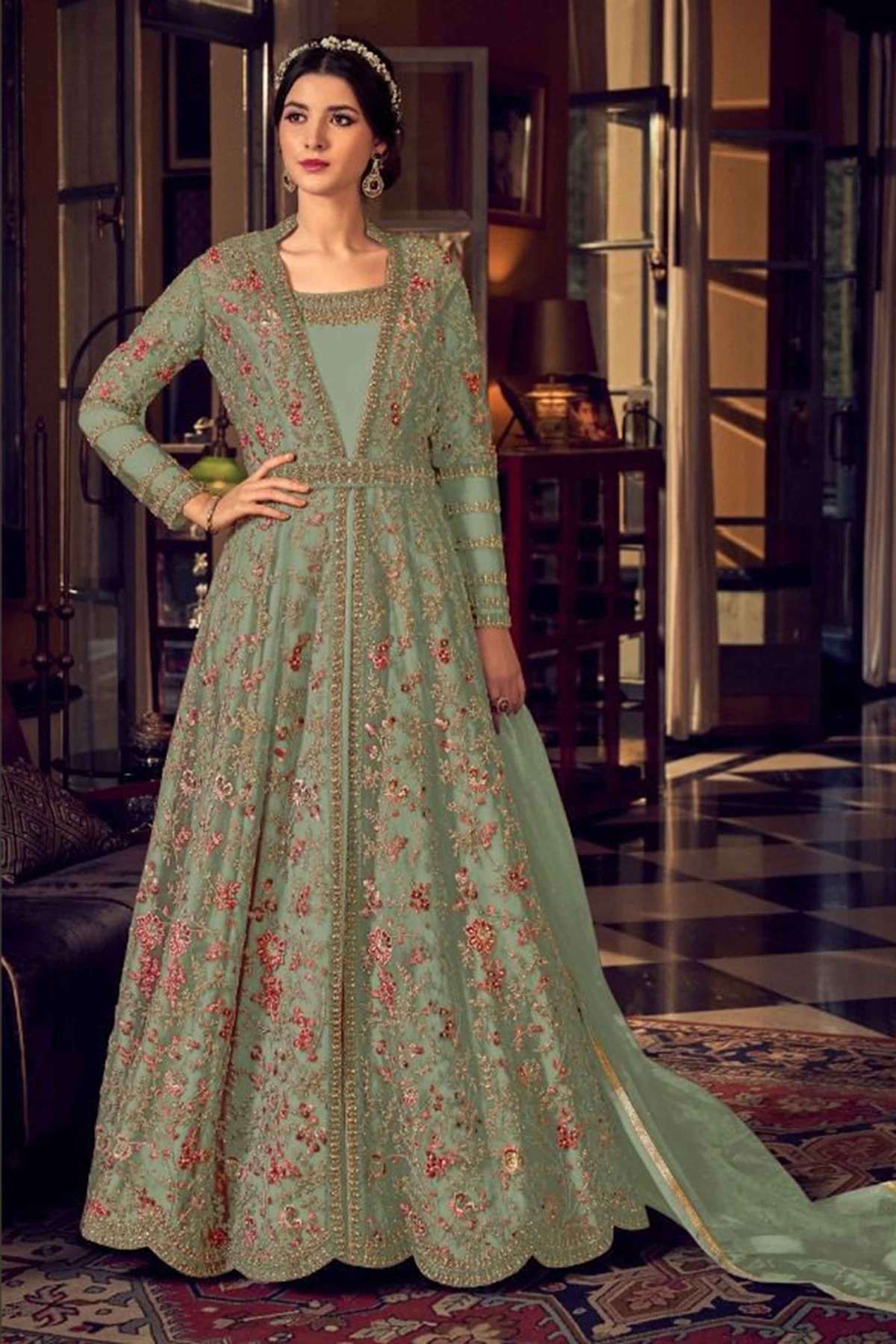 Pista Green Anarkali Suit