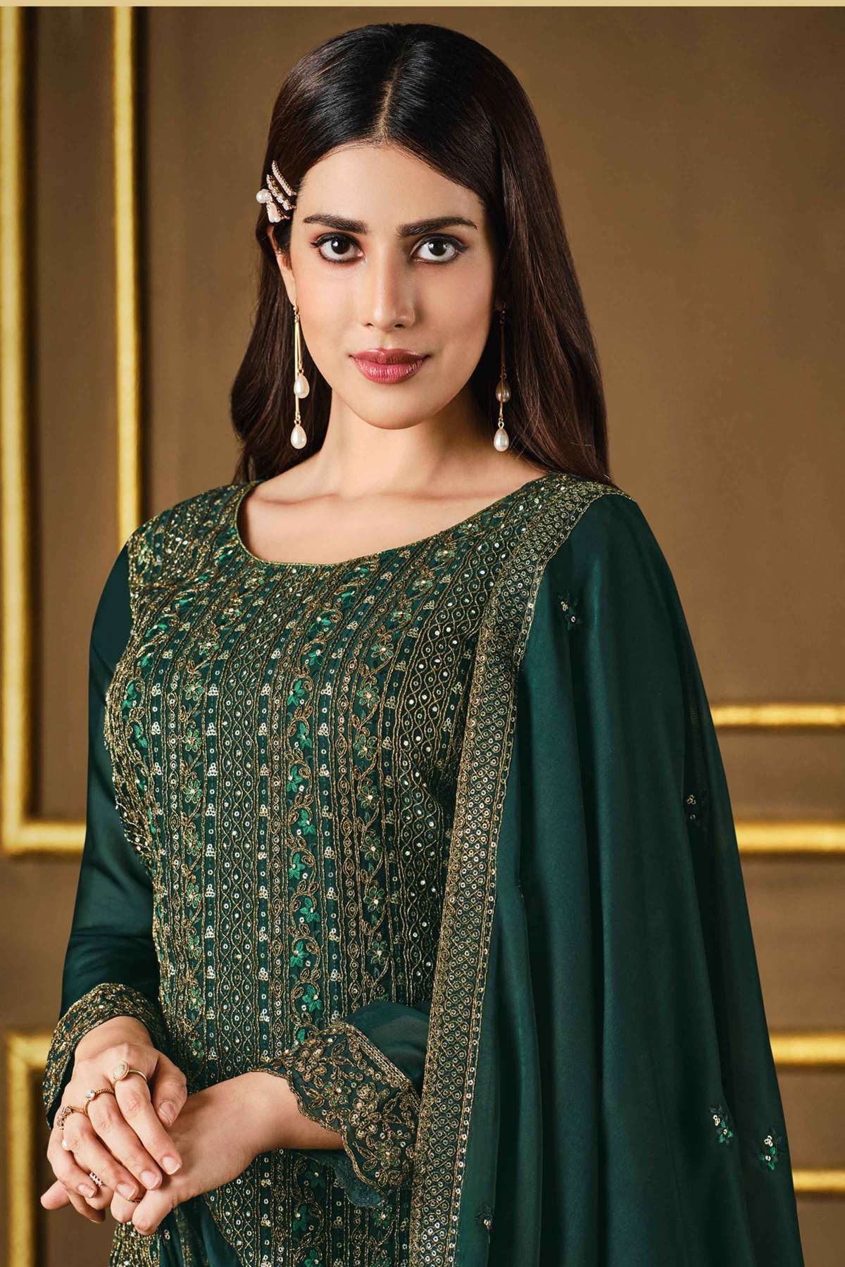 Green Georgette Pant Style Suit